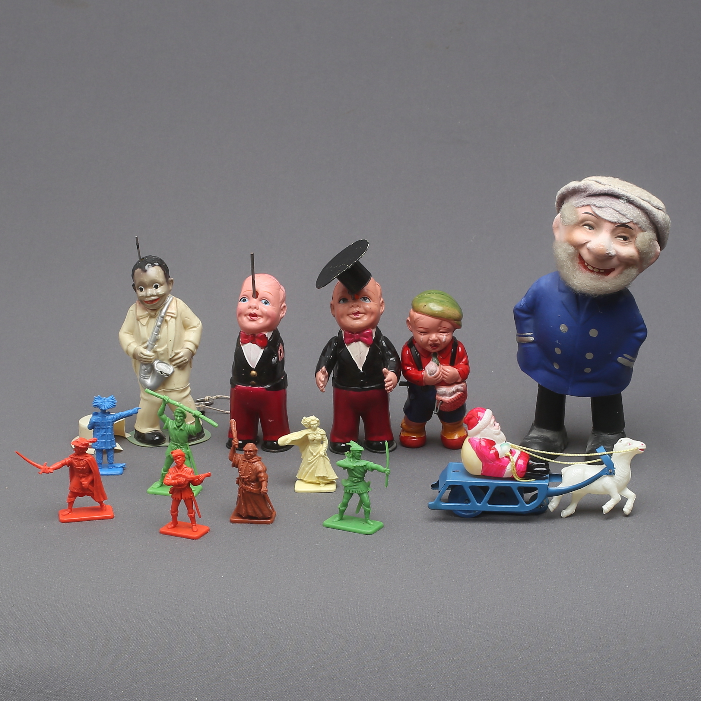Figures Sailor Papier Mache Santa Claus Juggler Crying Boy And Saxophonist All Celluloid Probably Japan Toys Auctionet