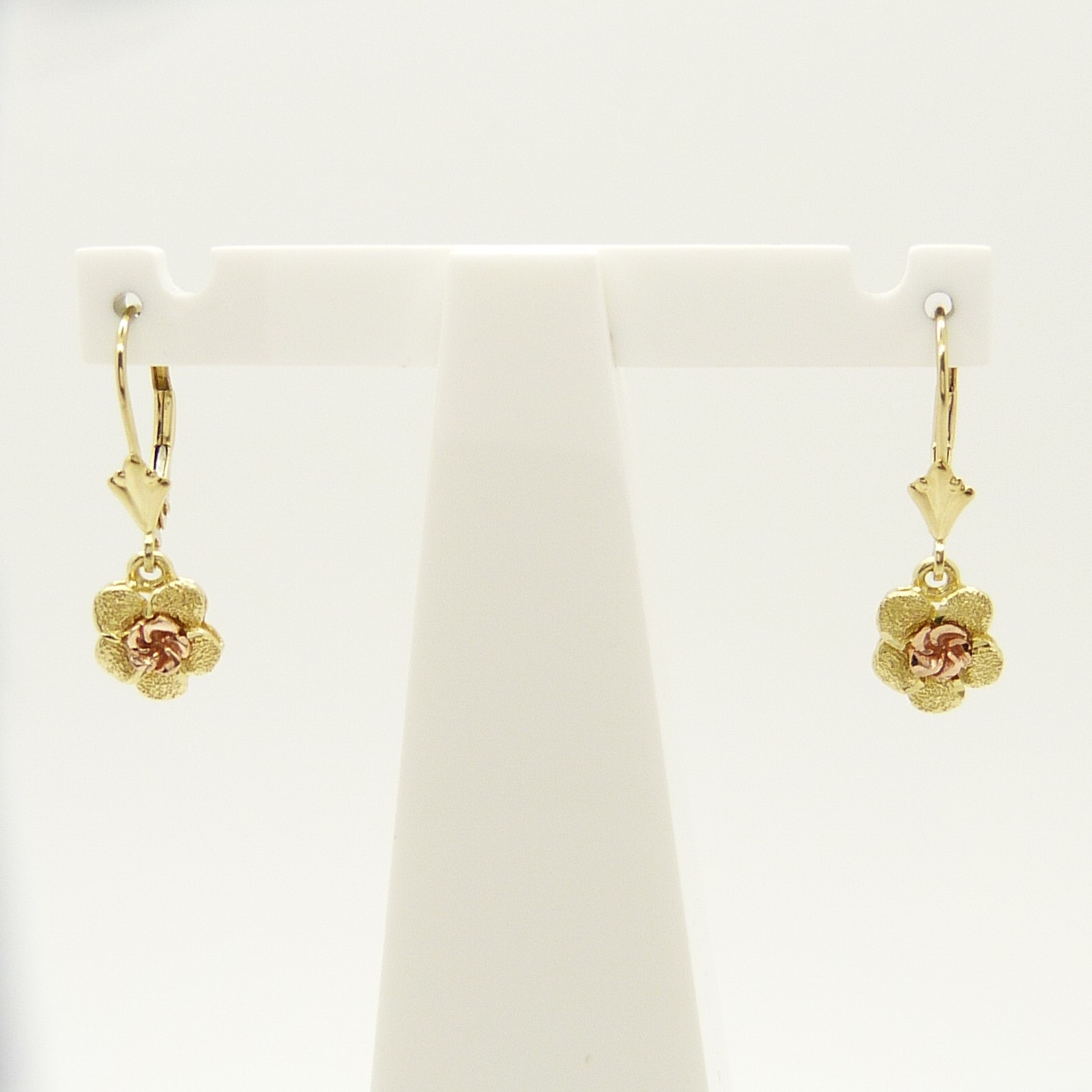 Beige and Gold Floral Dangle Earrings