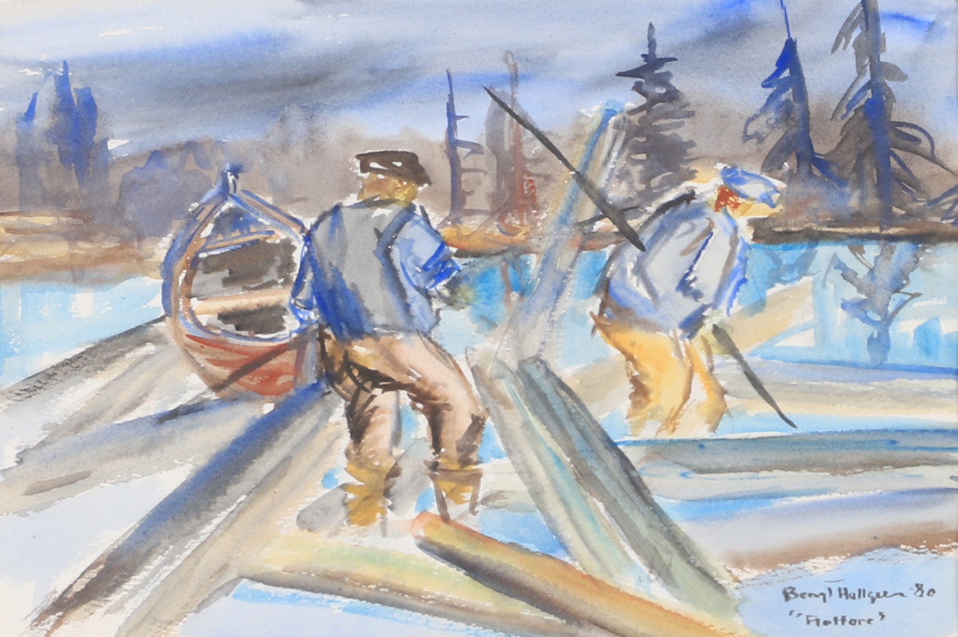 Bilder för 1859792. BENGT HALLGREN. "Flottare", akvarell, signerad 80