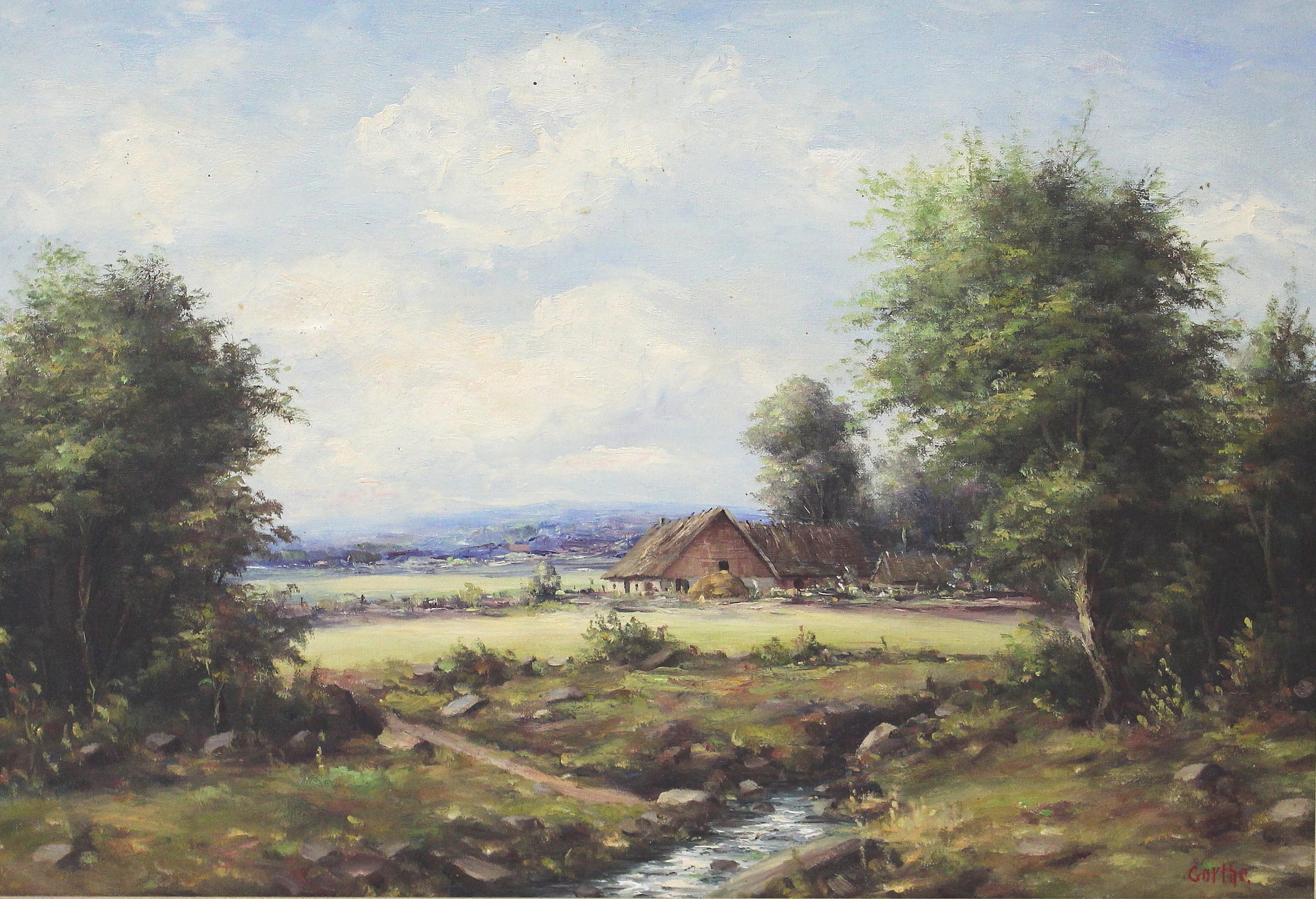 Bilder för 191203 BROR GORTHE PERSSON, olja på duk, gård vid bäck, signerad Gorthe Auctionet Bilder för 191203 BROR GORTHE PERSSON, olja på duk, gård vid bäck, signerad Gorthe Auctionet