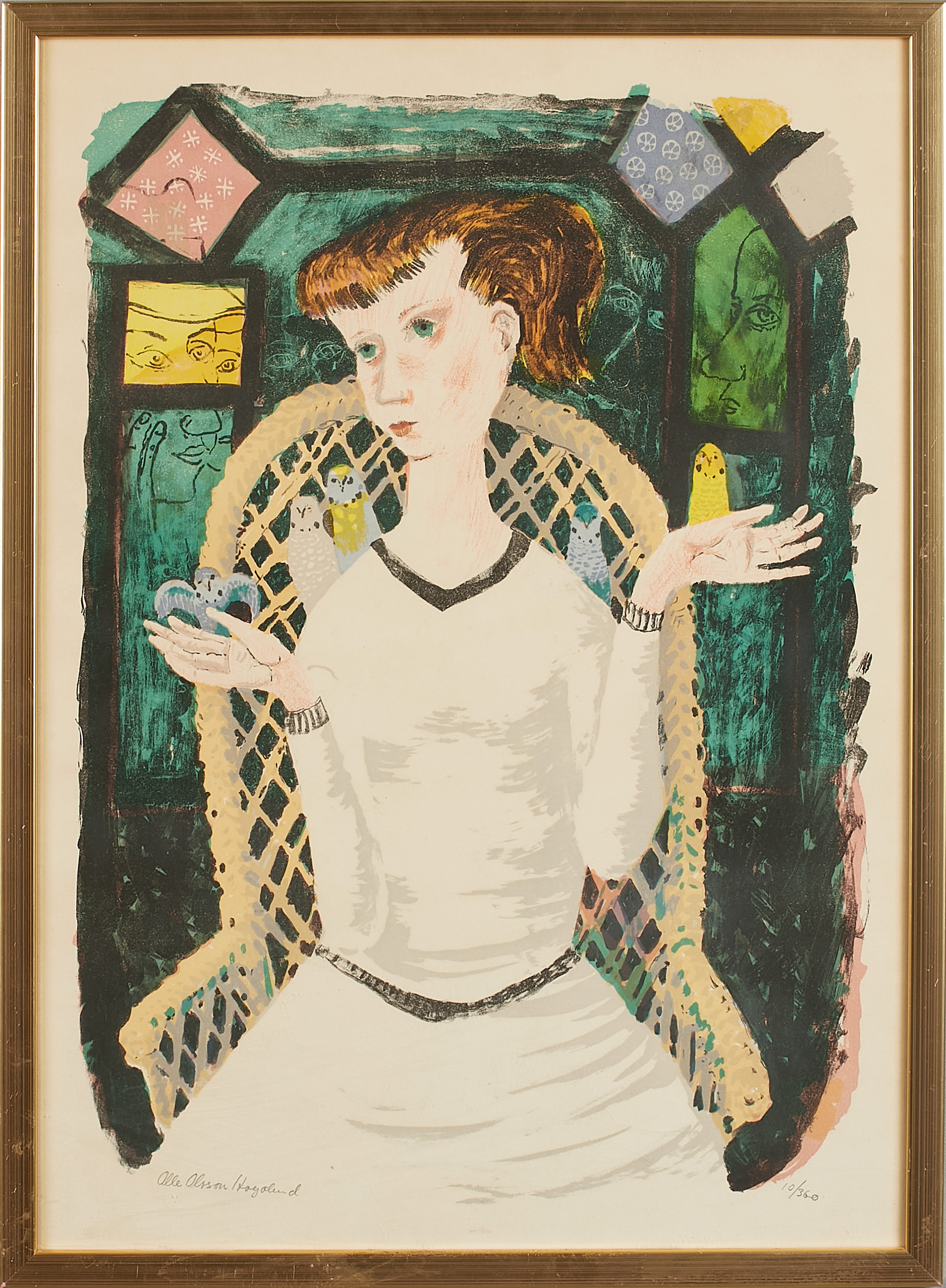 OLLE OLSSON HAGALUND (190472) Flicka med undulater, signerad Olle