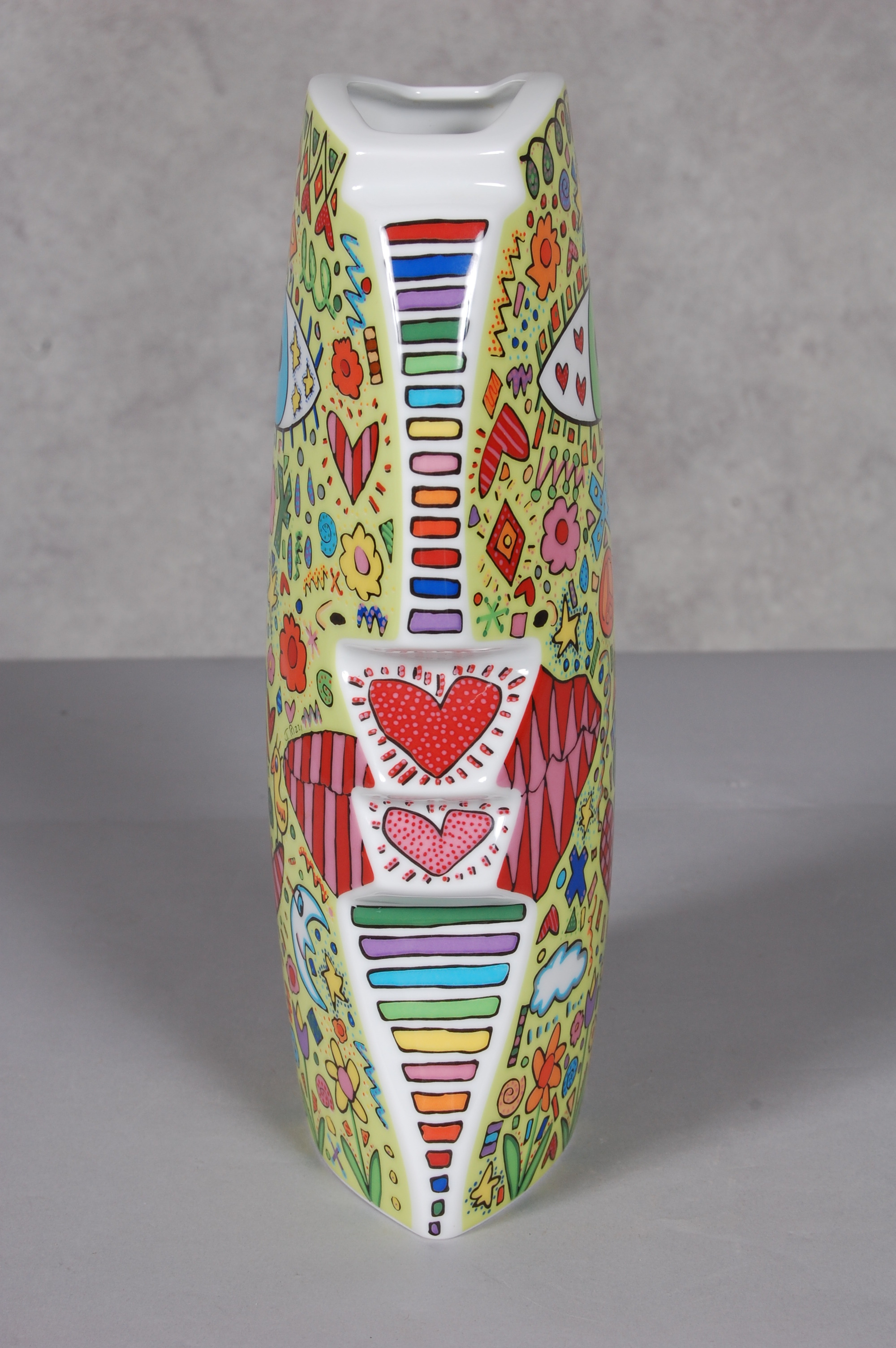 Magnifique vase en porcelaine Désert Life. Pop art signé James Rizzi - parfait état - Décoration