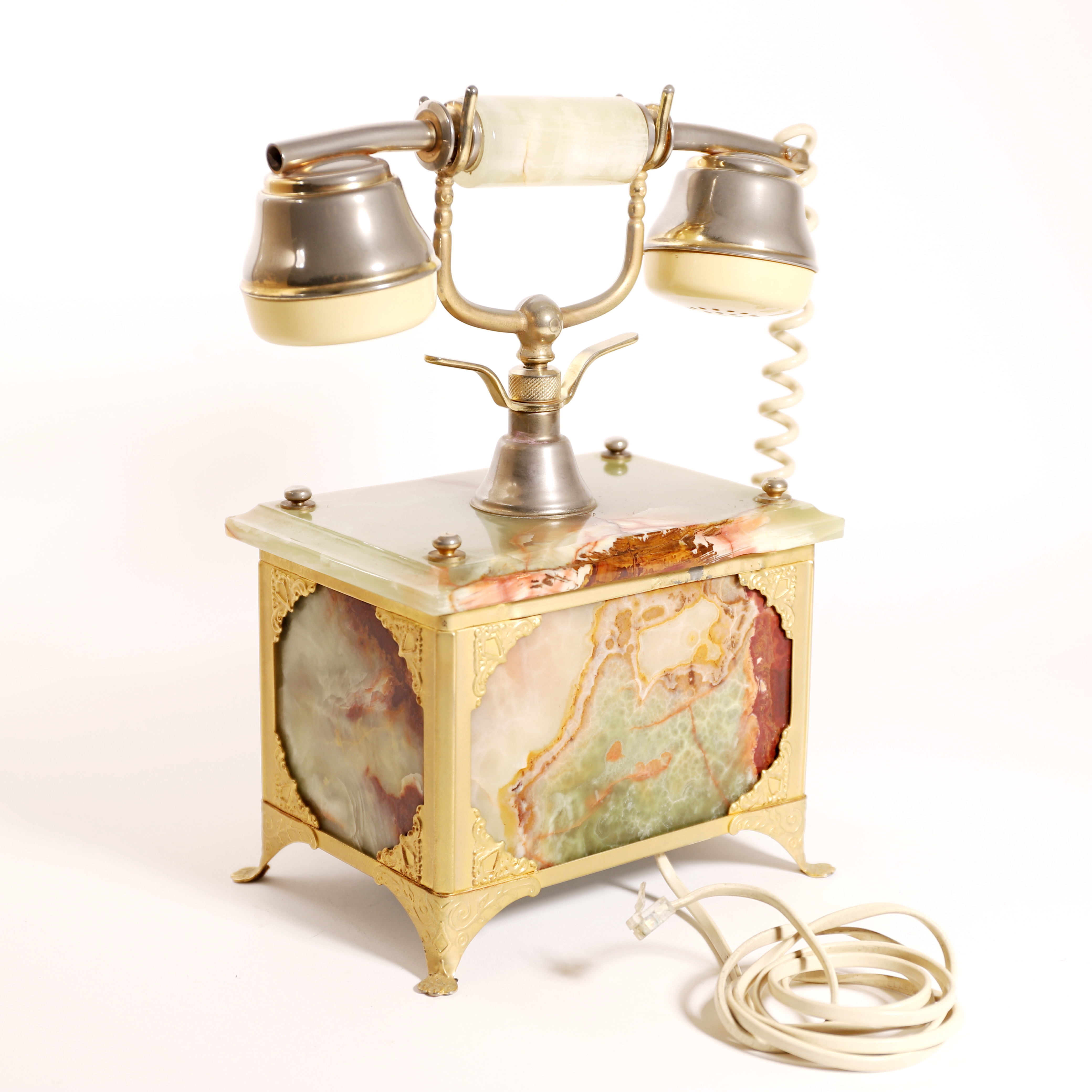 Analogue telephone - onyx [a type of marble-like stone] brass/gold