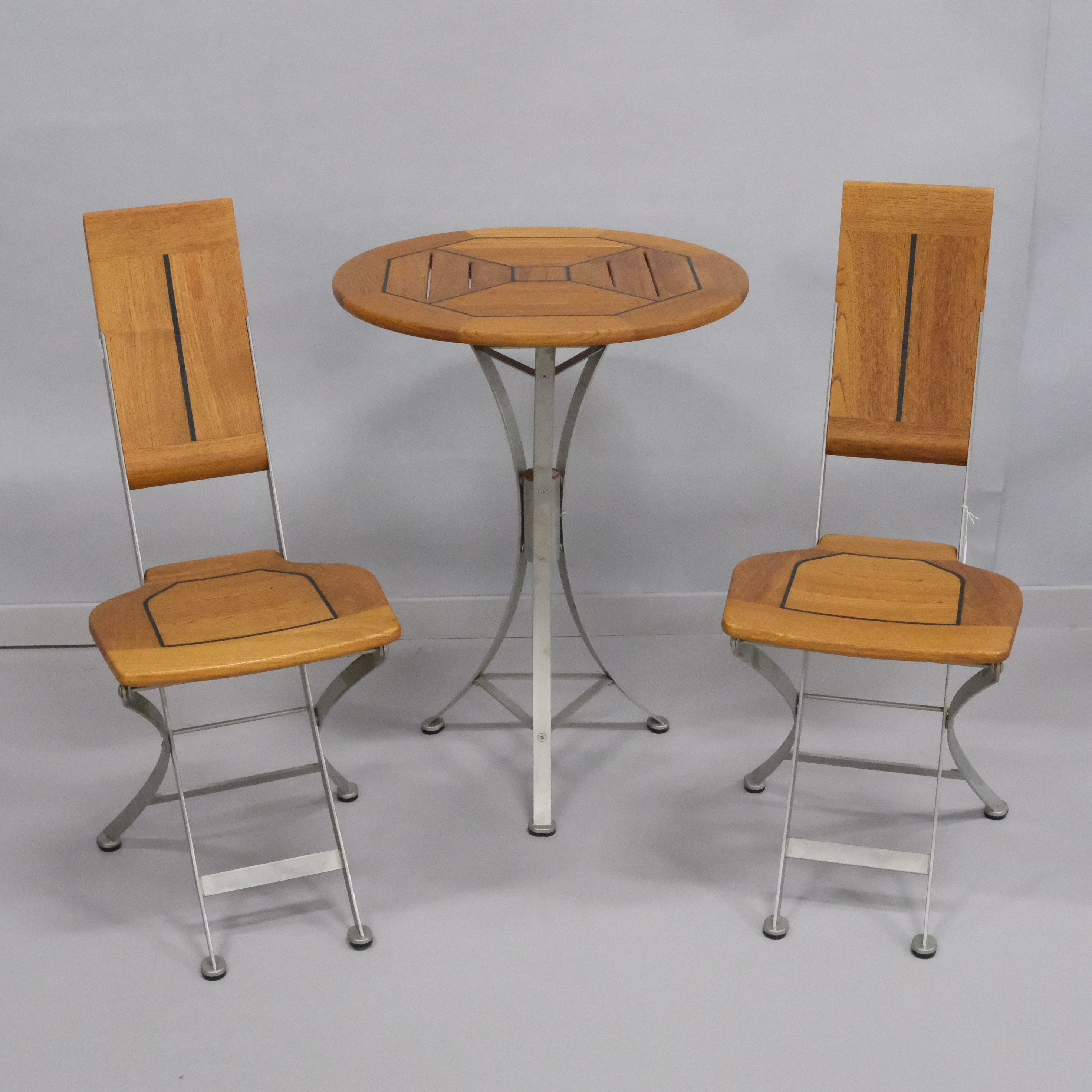 Images for 2372857. CAFE TABLE AND CHAIRS, TEAK AND METAL.