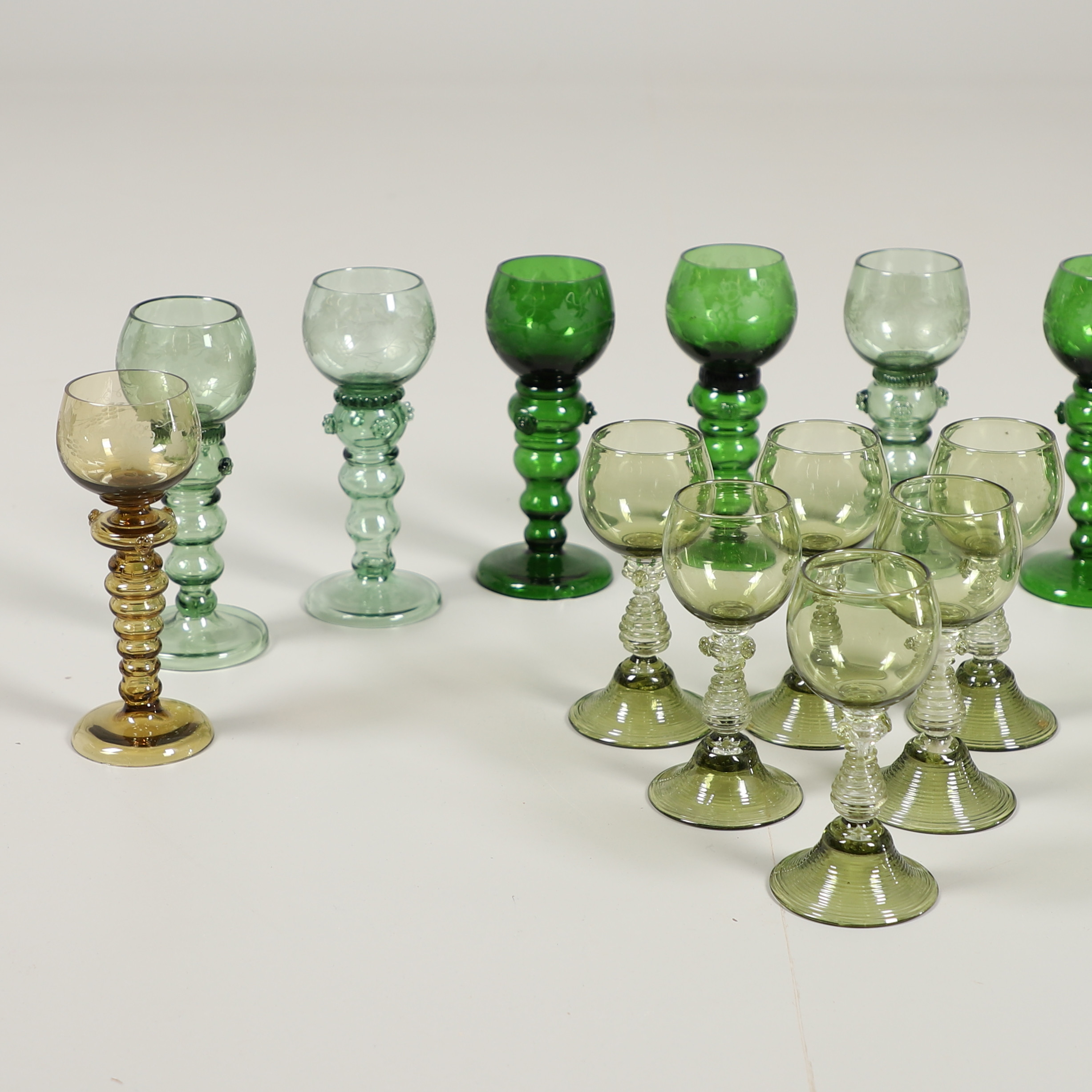 Images for 2548080. SIXTEEN GREEN KNOP STEMMED HOCK GLASSES.