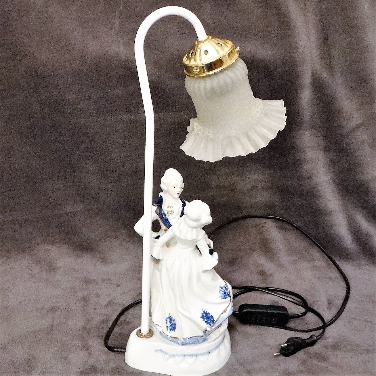 Images for 2686516. PORCELAIN LAMP with figures and glass lampshade