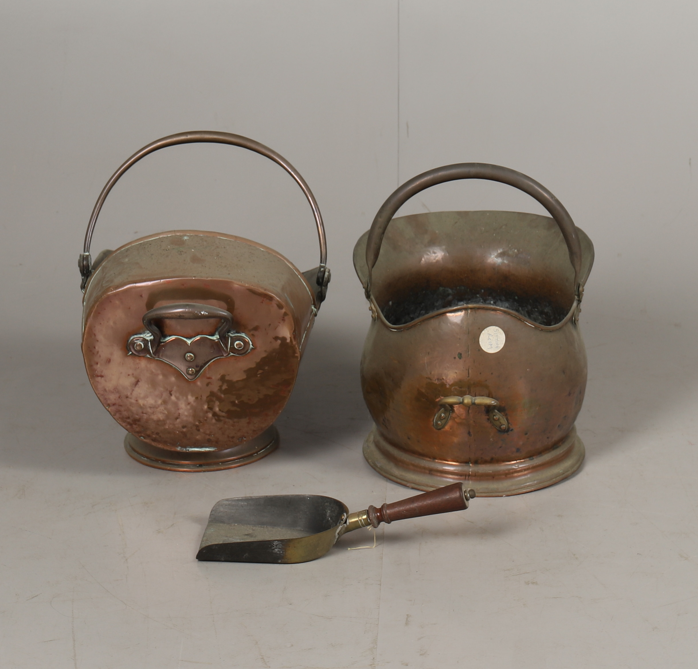 Images for 2796276. TWO COPPER COAL BUCKETS AND SHOVEL.