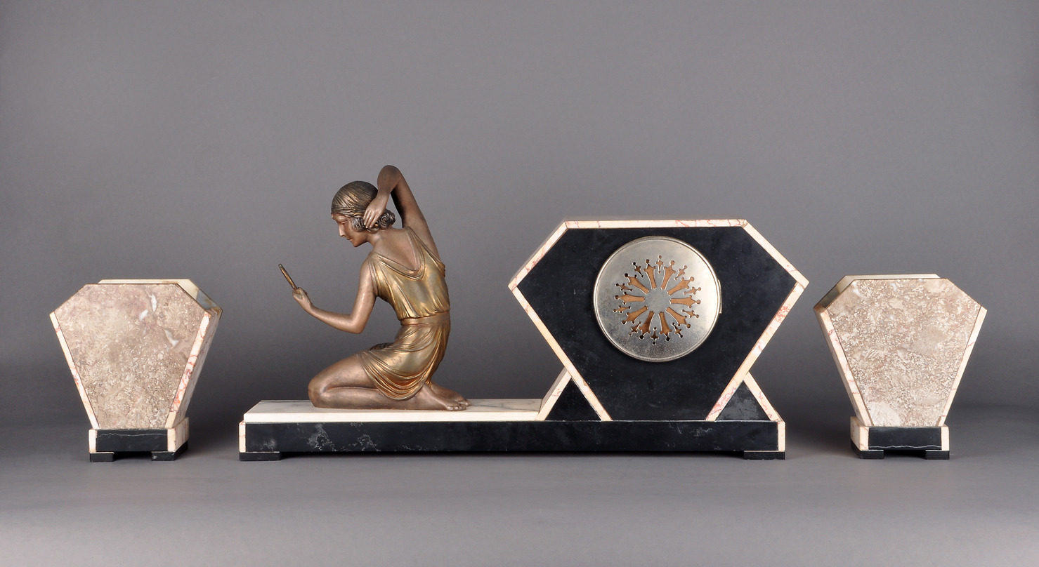 Images for 304759. DEMETRE CHIPARUS. Art Deco mantel clock with female ...