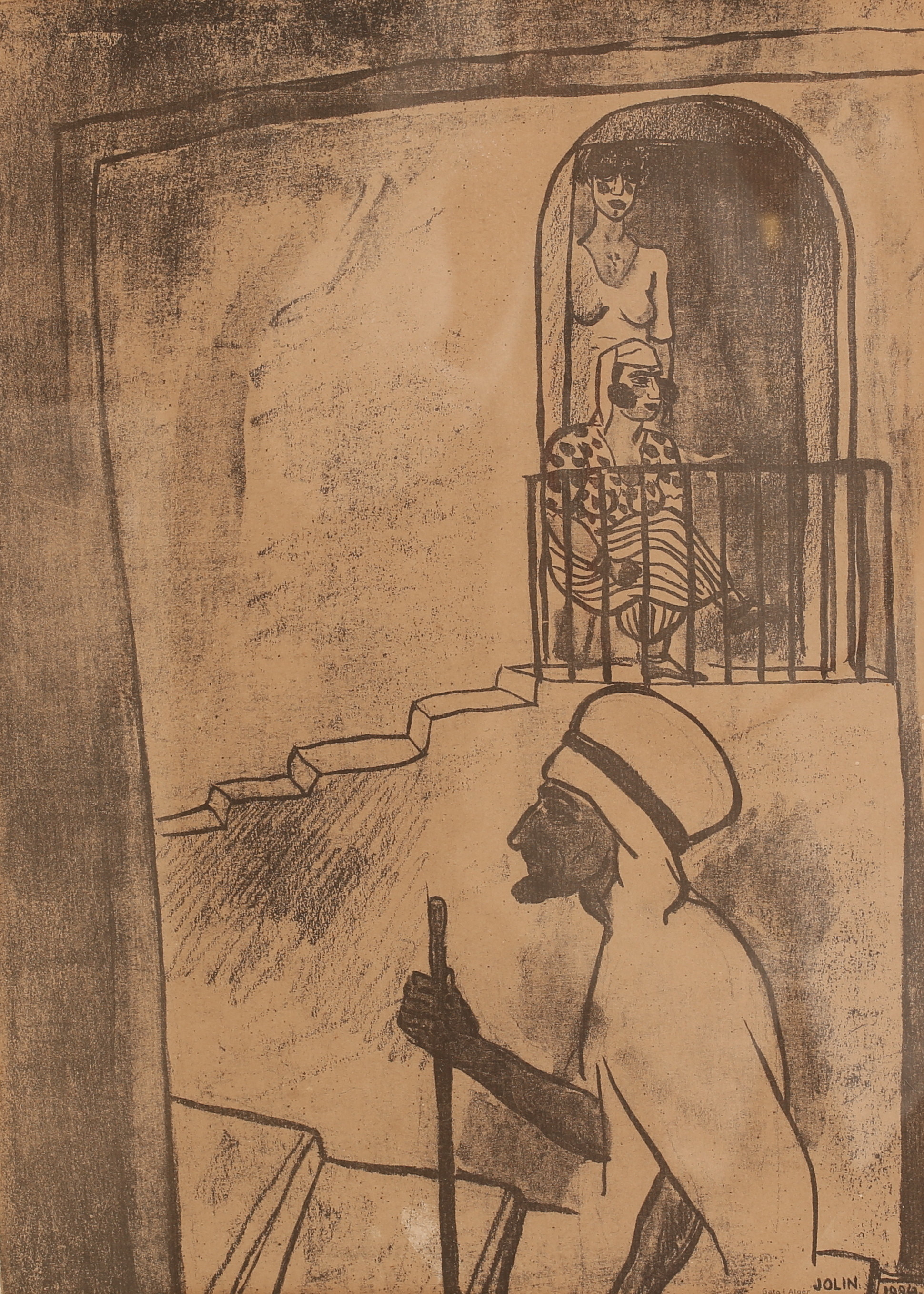 EINAR JOLIN. Monoprint, Gata i Alger.