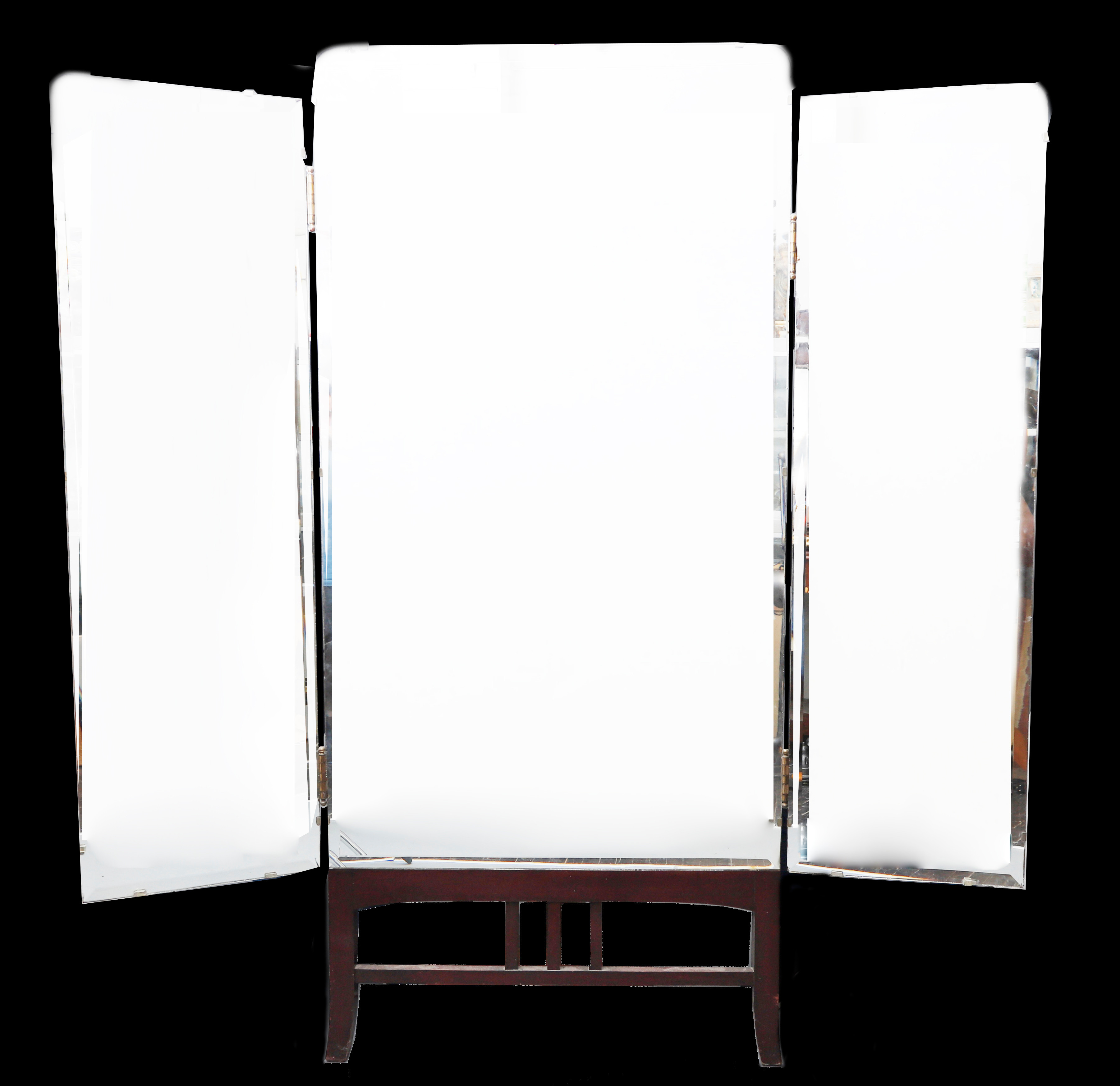 Images for 3647258. Large three-part mirror with stained wood frame ...