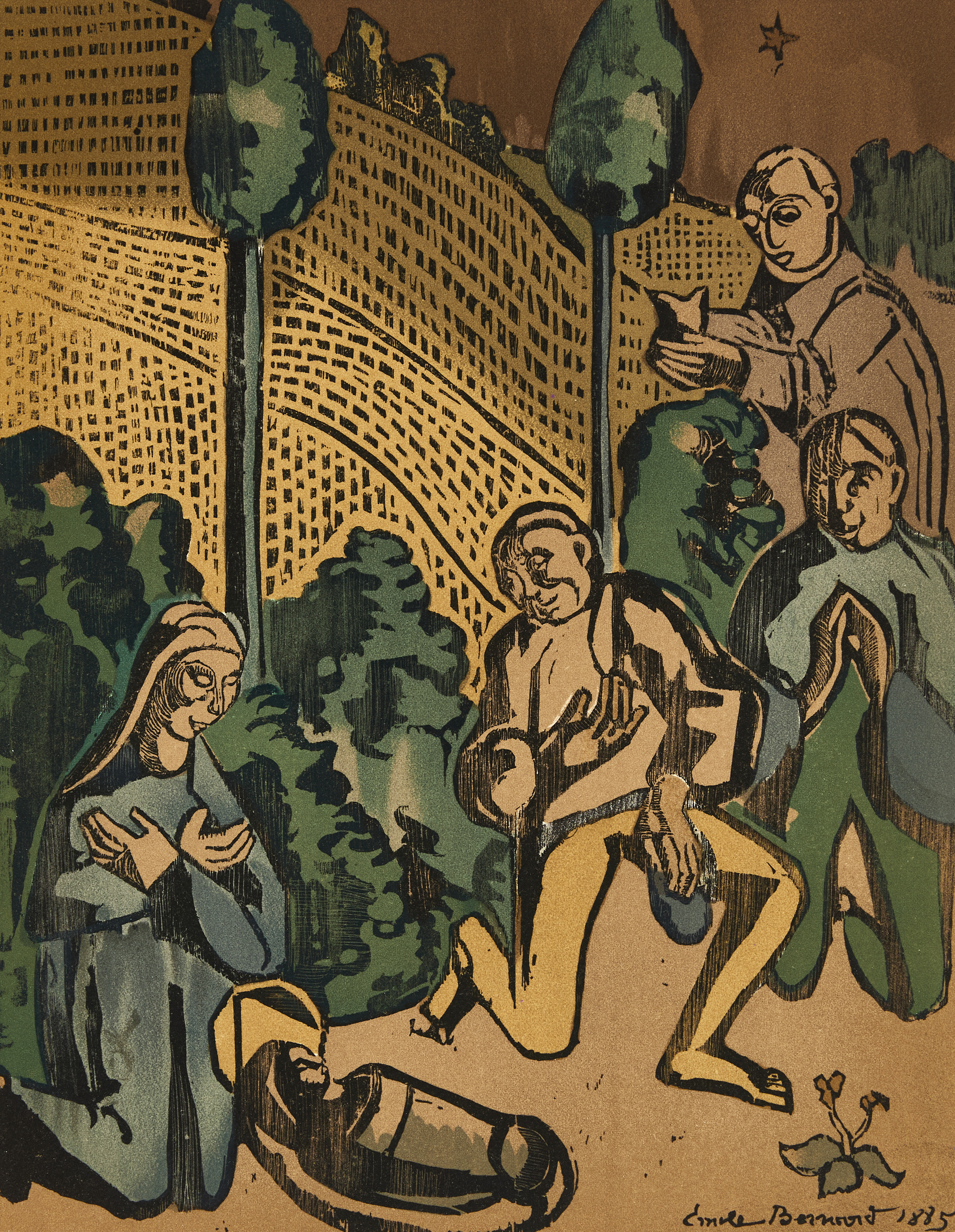 ÉMILE BERNARD (Frankrike, 1868-1941), Maria och Jesusbarnet, stämpelsignerad, numrerad i blyerts 34/360, träsnitt.