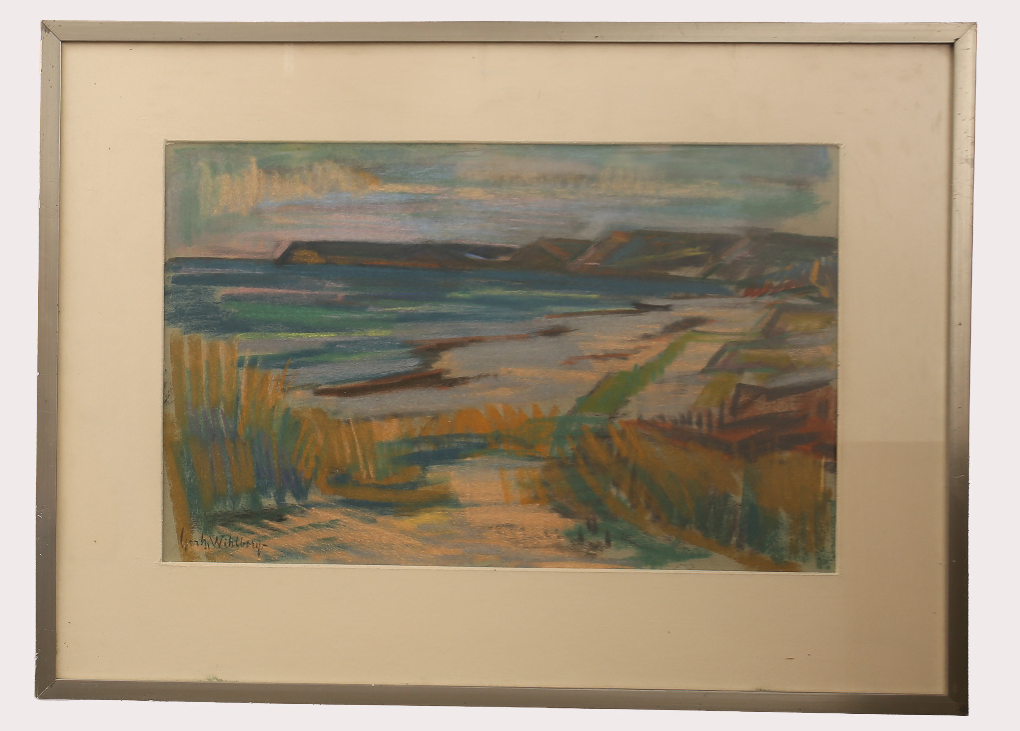 GERHARD WIHLBORG. Pastell, "Strandbild Löderup", signerad.
