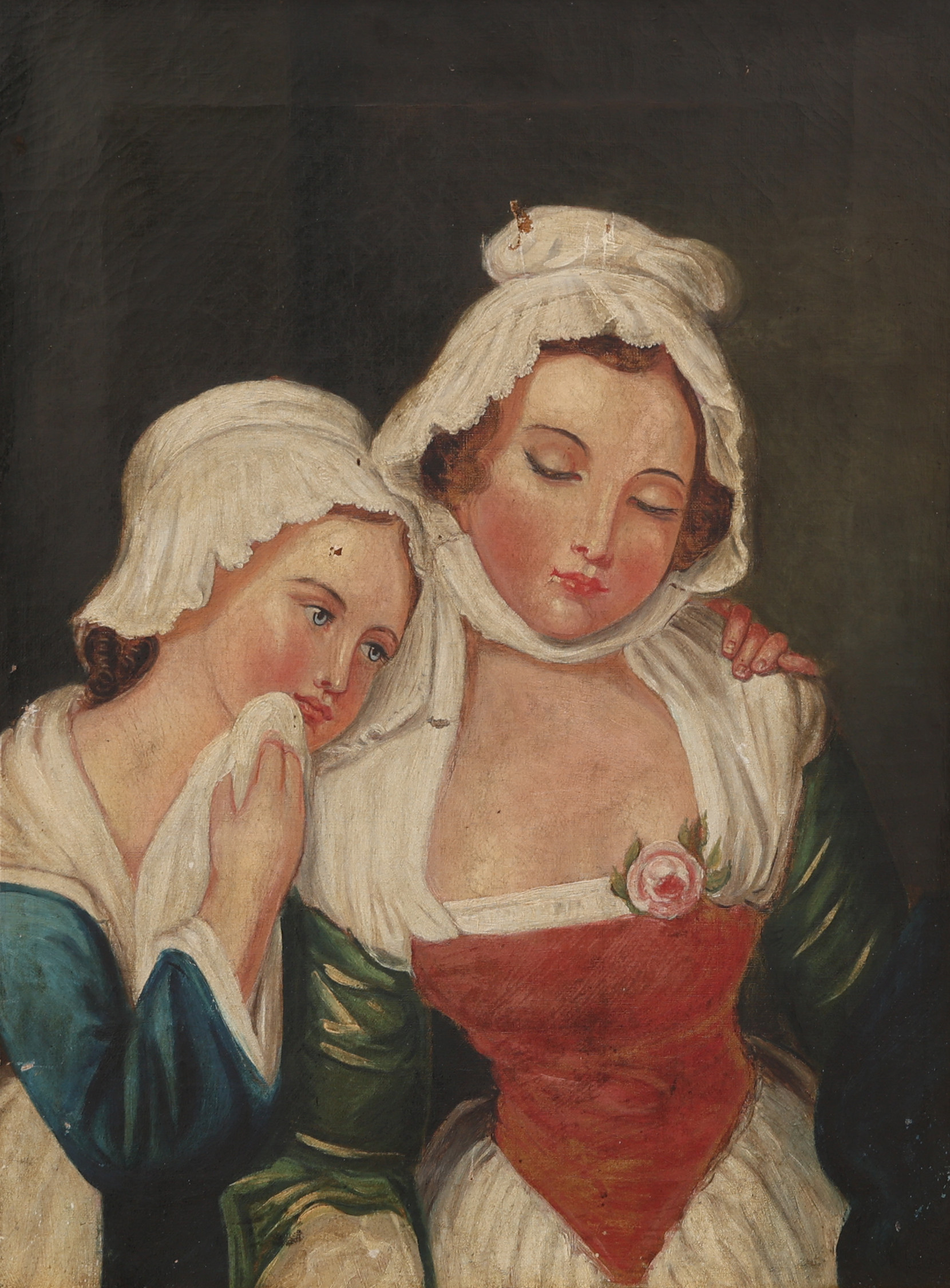 OKÄND KONSTNÄR. kopia efter Jean-Baptiste Greuze, olja på duk, Sörjande kvinnor, 1800-tal.