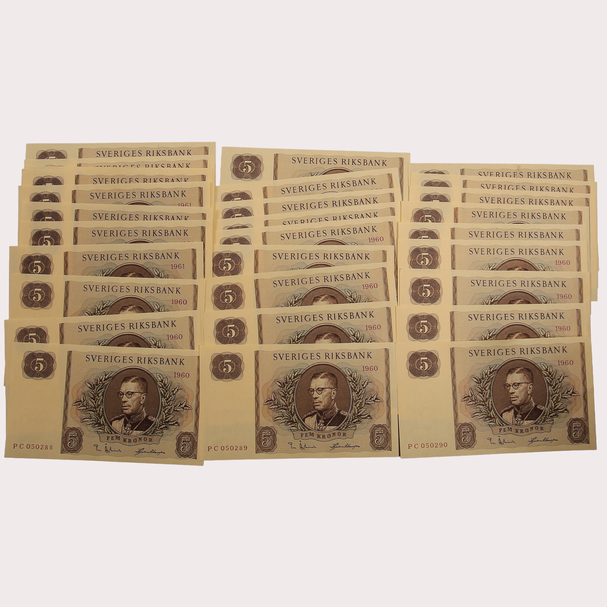 SEDLAR, 5 kronor, 29 stycken, 1960-61, Sverige.