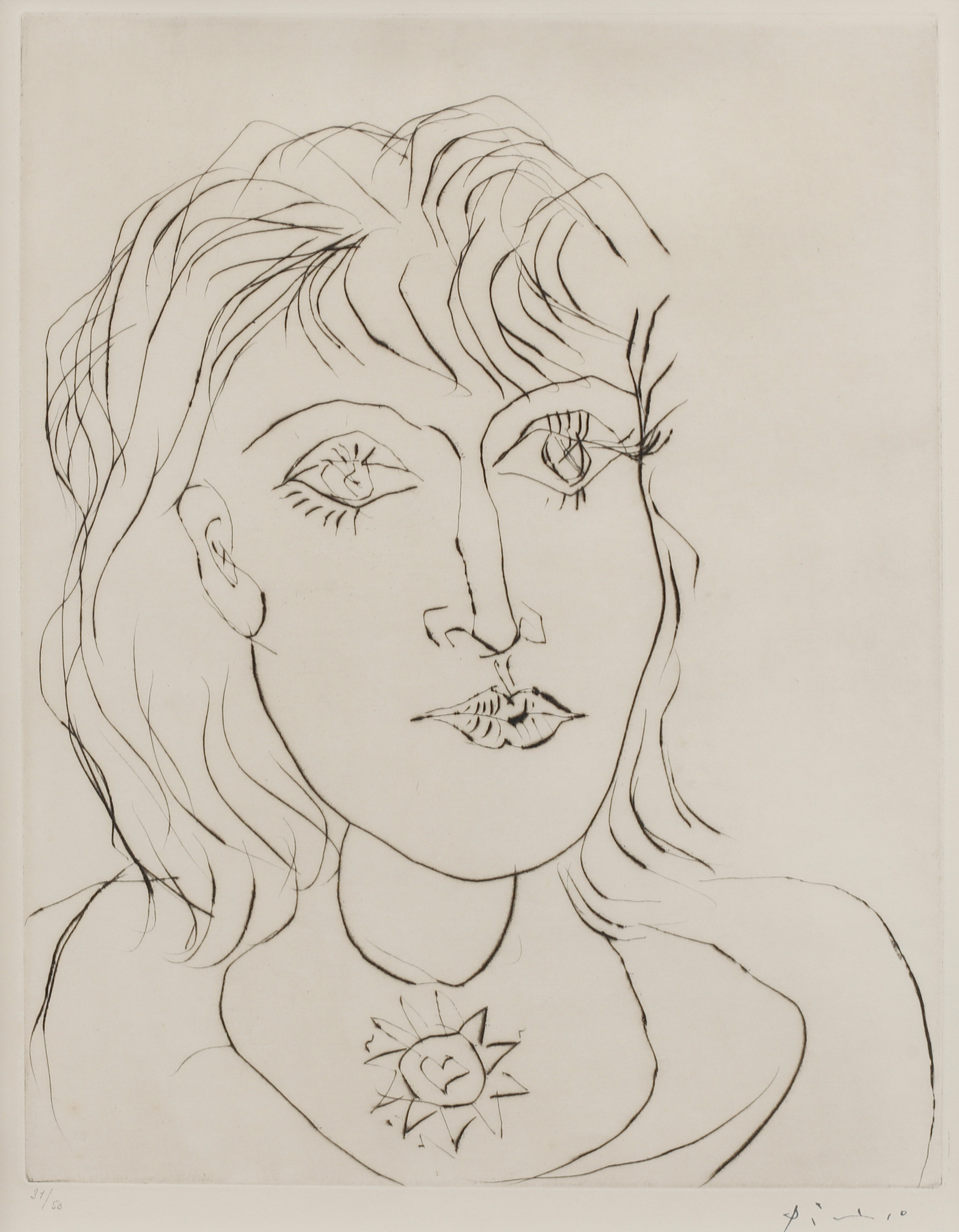 PABLO PICASSO. "Dora Maar au collier" 1937. Torrnål.