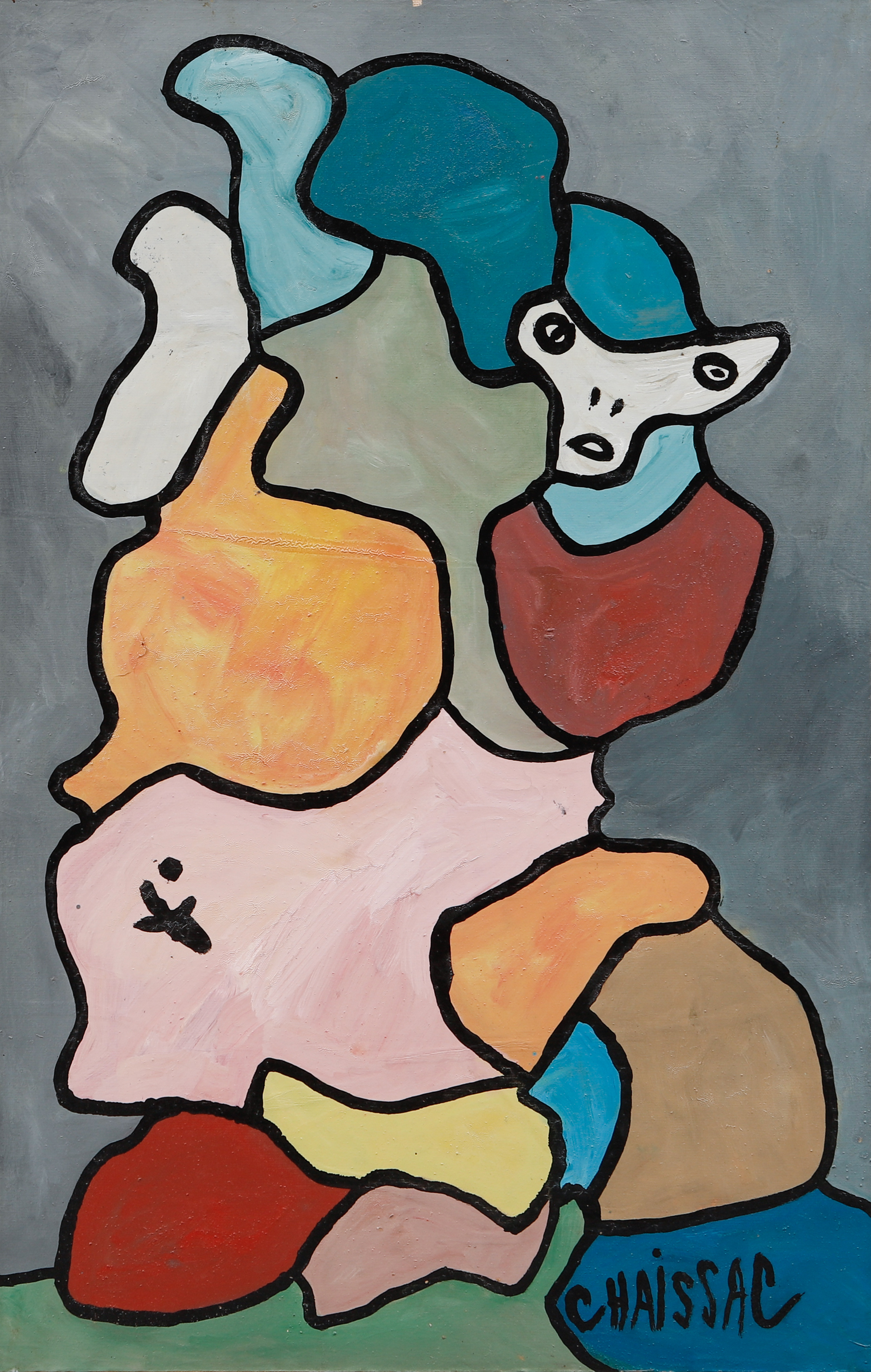 GASTON CHAISSAC. Figurkomposition. Olja/akryl/lackfärg på papper fäst på duk.