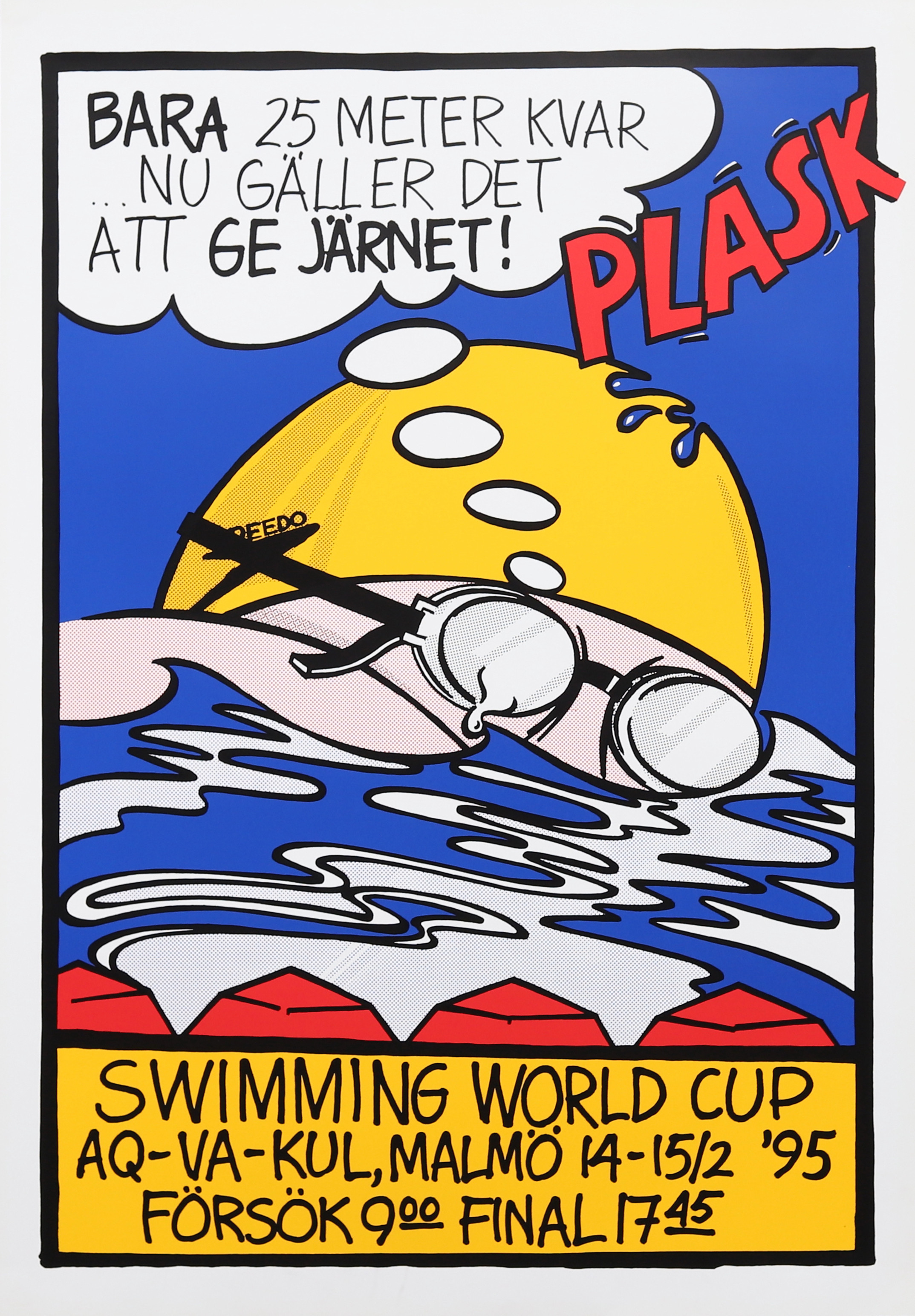 AFFISCH, Swimming Word Cup Malmö 1995, screentryck, osignerad.