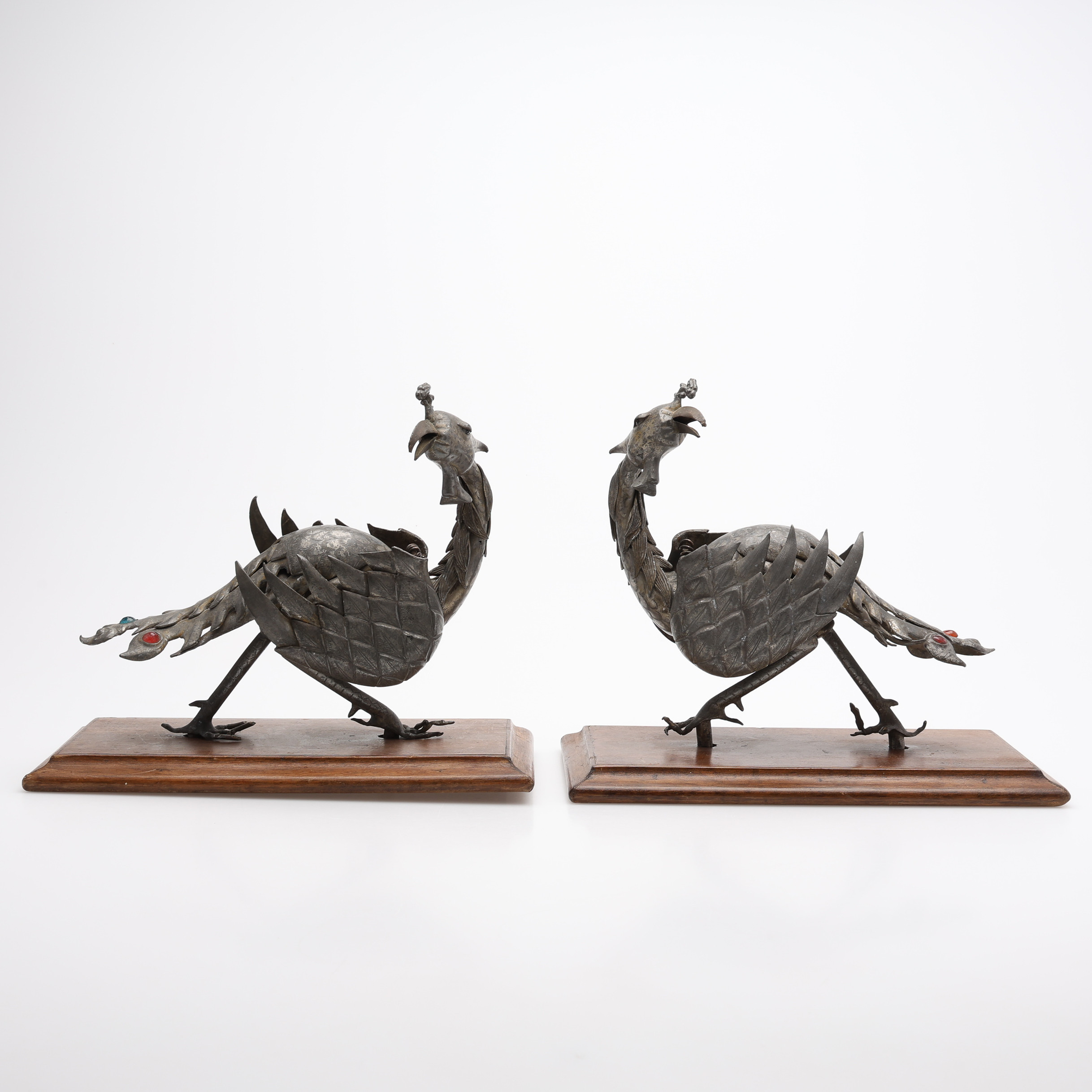 SKULPTURER, 2 ST, MIXED METAL, FÅGEL FENIX, KINA, REPUBLIK.