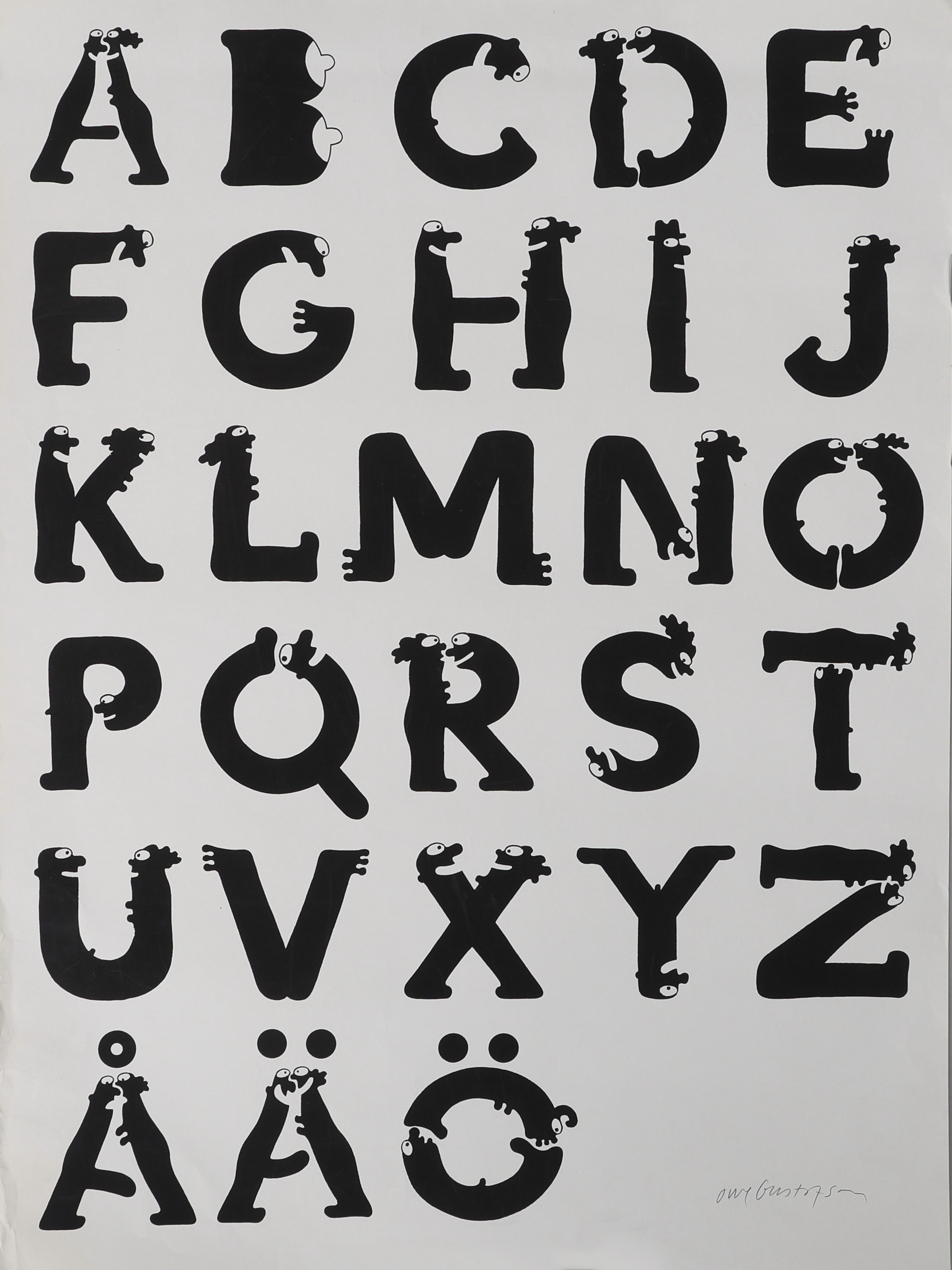 OWE GUSTAFSON 1940-. SERIGRAFI, LÄTT EROTISK ALFABETESPOSTER, SIGNERAD.