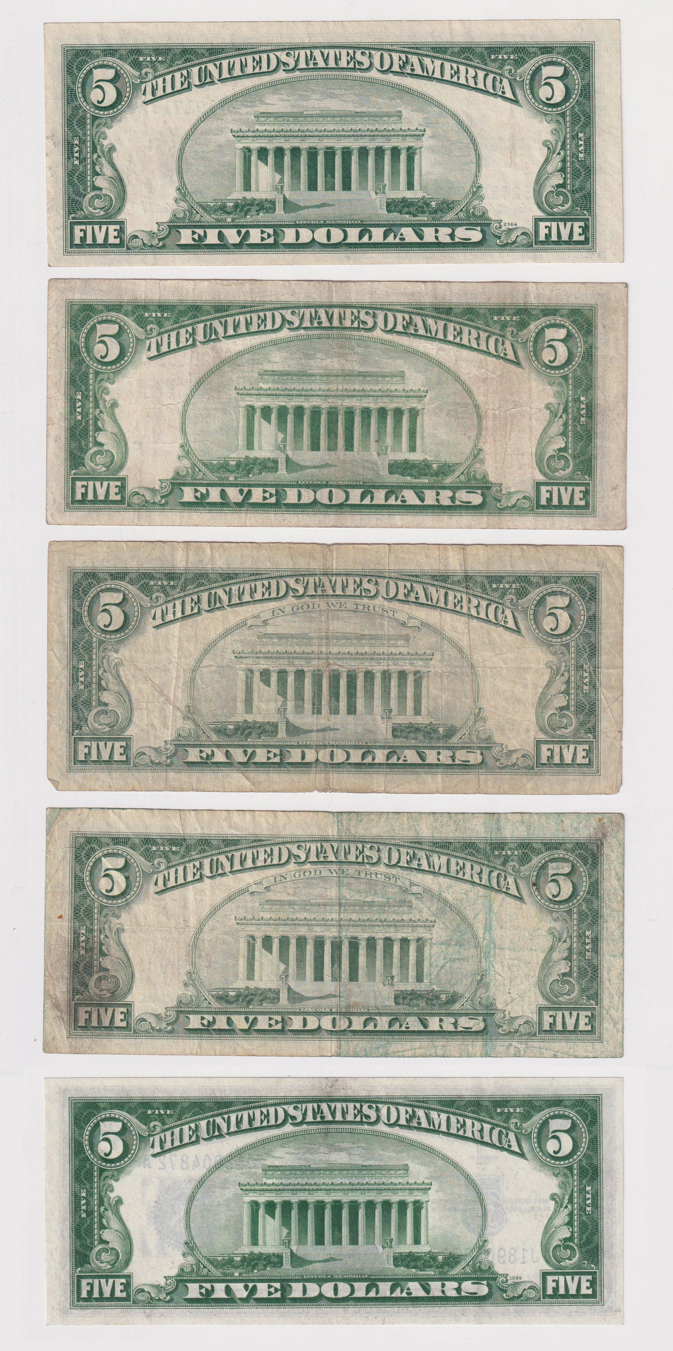 Images for 4411417. FIVE $5 BANK NOTES USA (5). - Auctionet