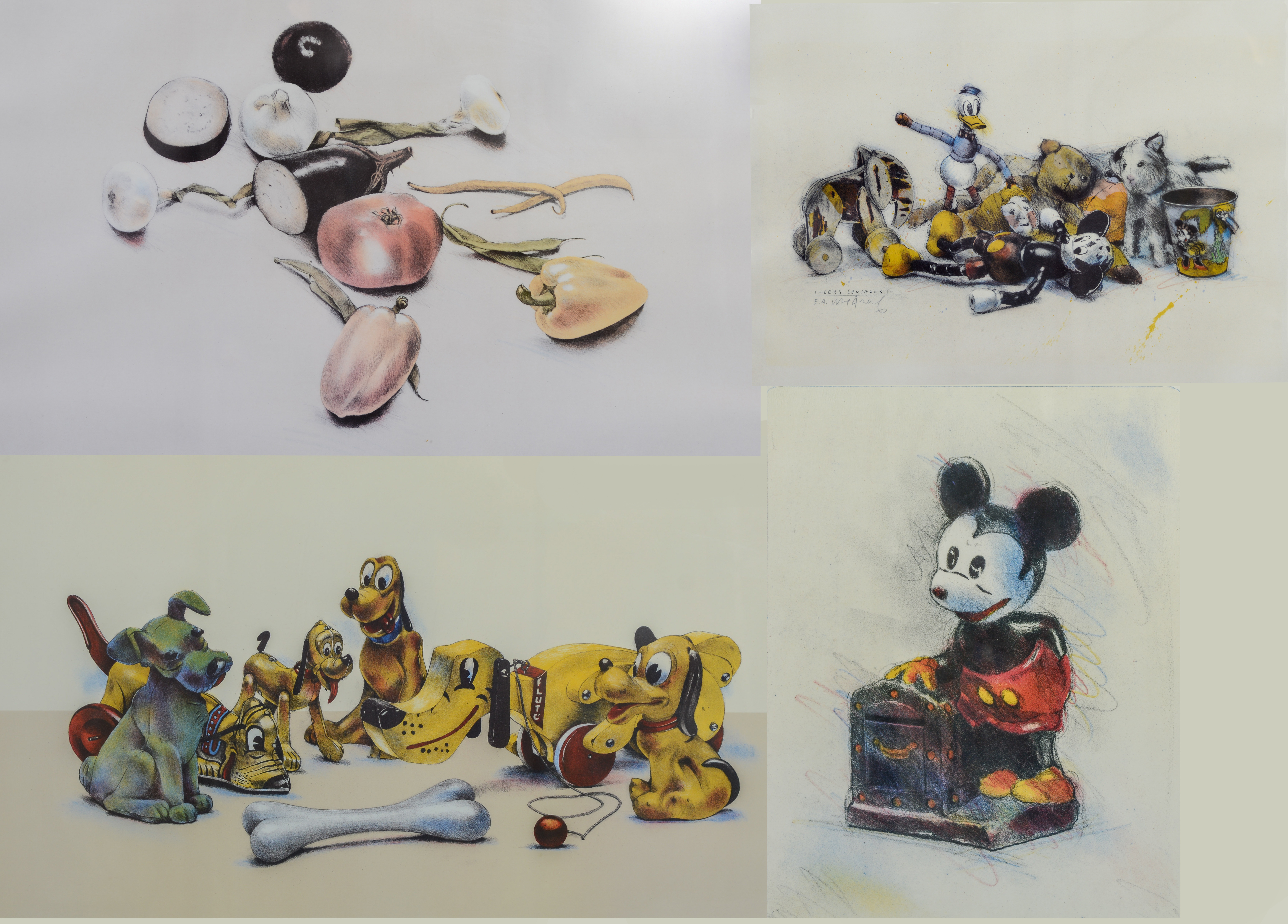 LASSE ÅBERG. EFTER. Utställningsaffischer, 4 st, Åbergs Musseum Art Editions & Gotlands Konstmuseum.