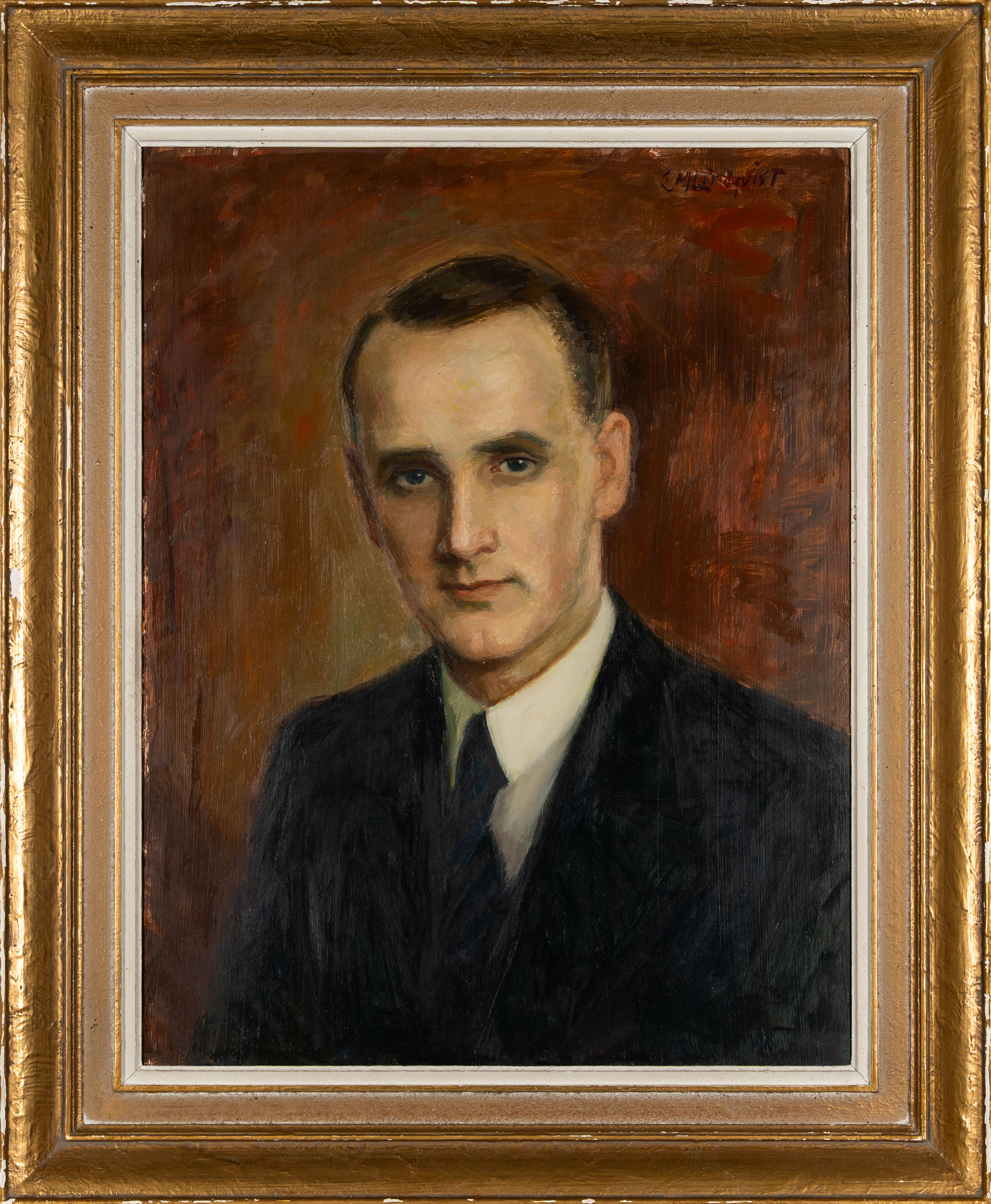 CARL MAGNUS LINDQVIST. Olja på pannå, Porträtt, 1900-tal.
