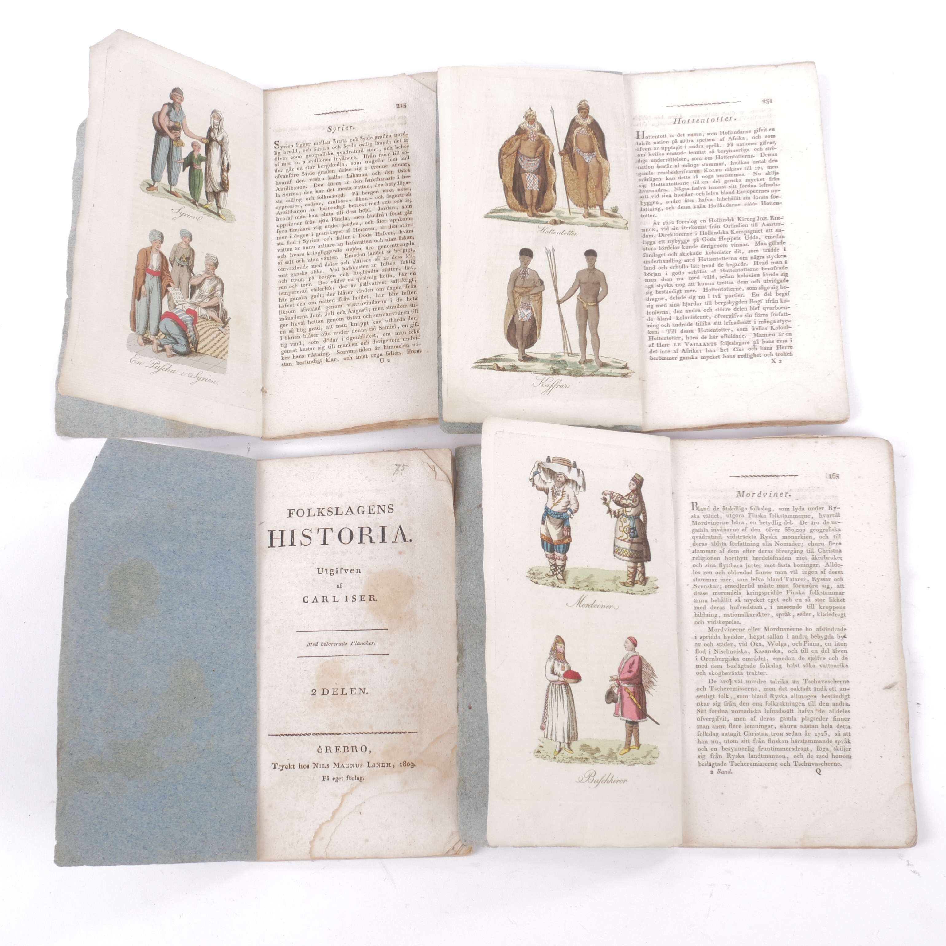 FOLKSLAGENS HISTORIA, 4 häften, med kolerade planscher, Carl Iser, 1808-1811.