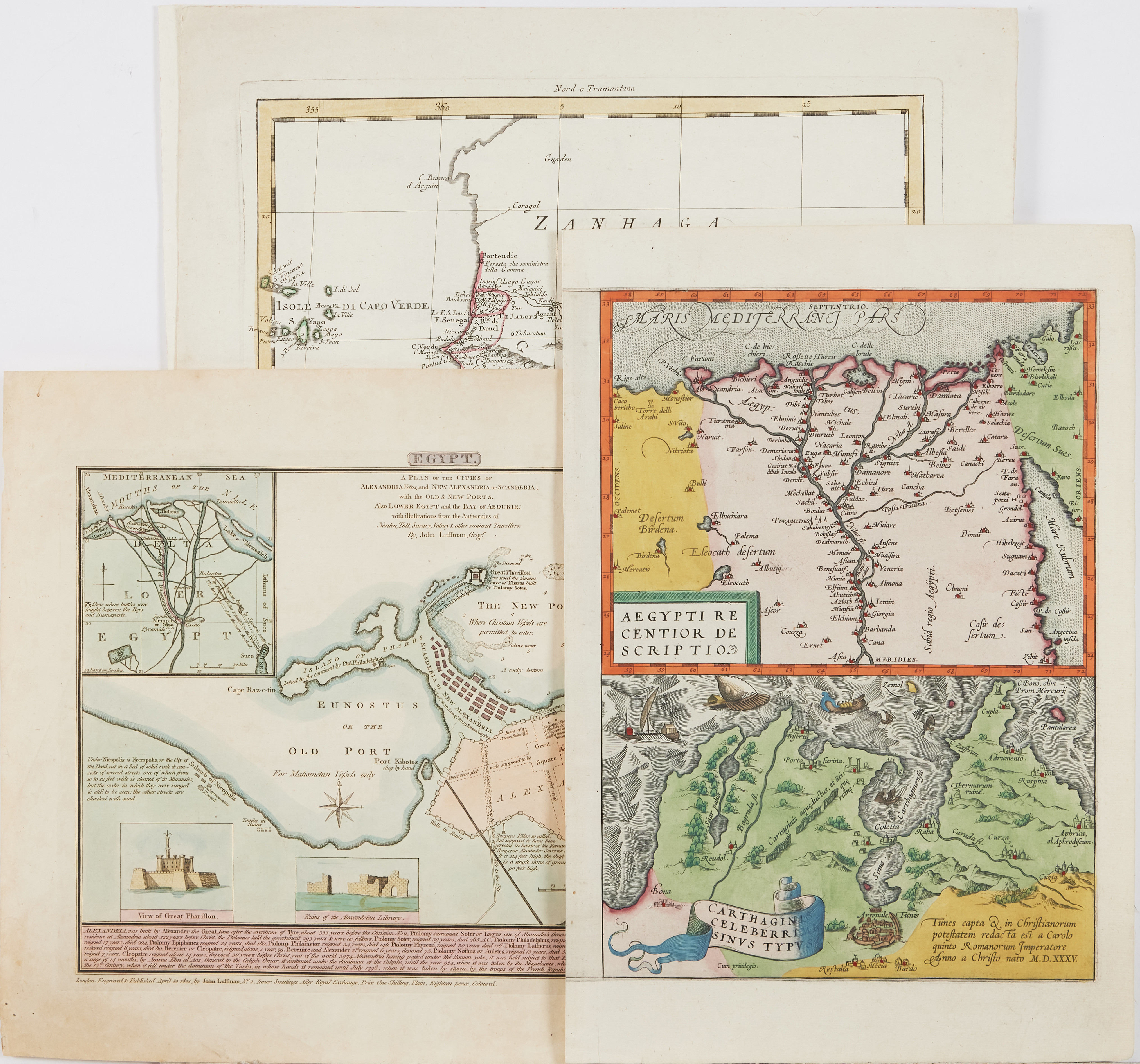AFRIKA, 5 KARTOR - EGYPTEN, GUINEA OCH ABESSINIEN, 1500-tal och 17-1800-tal.