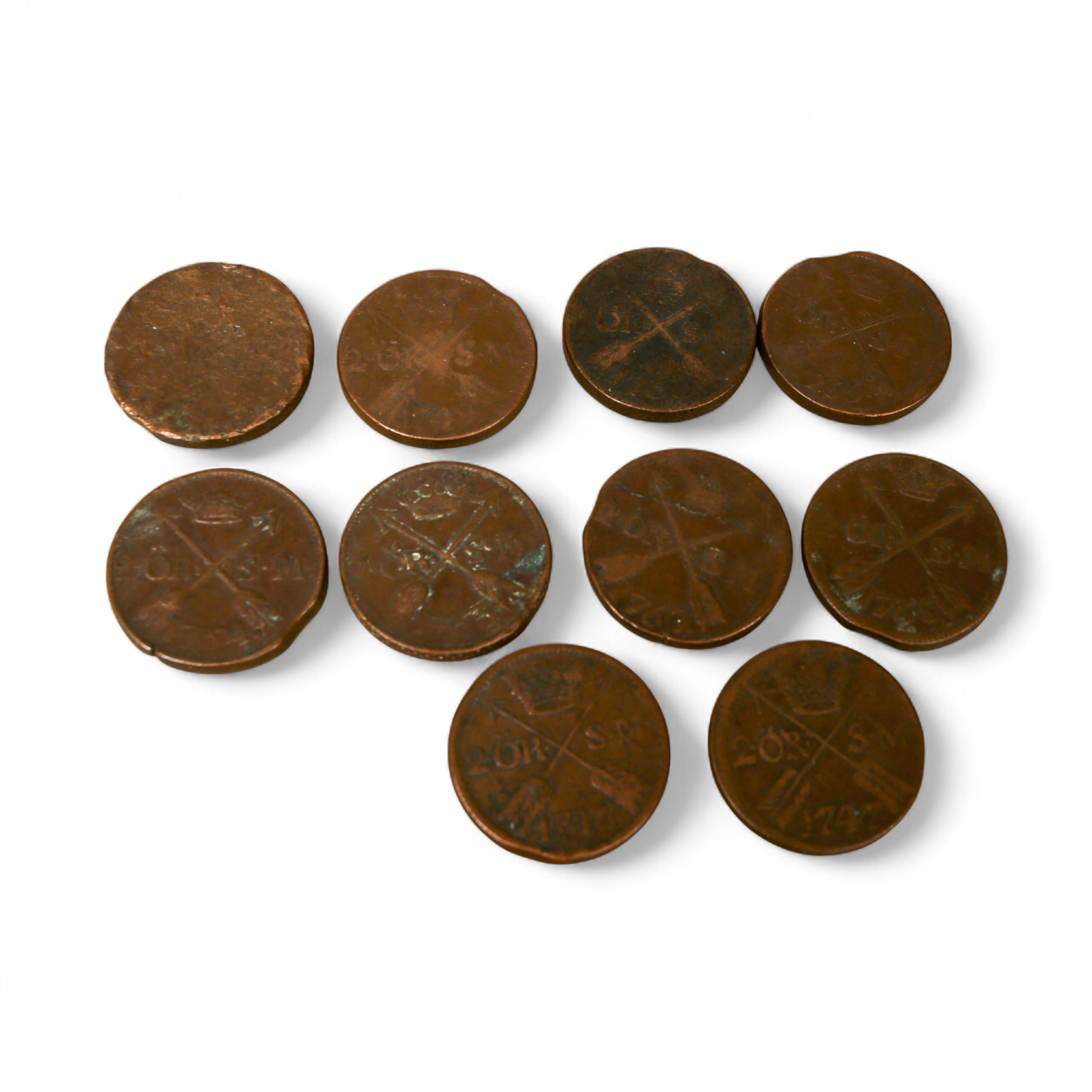 KOPPARMYNT, 10 st, 2 Öre, Fredrik I, och Adolf Fredrik, Sverige, start år 1746-1768.
