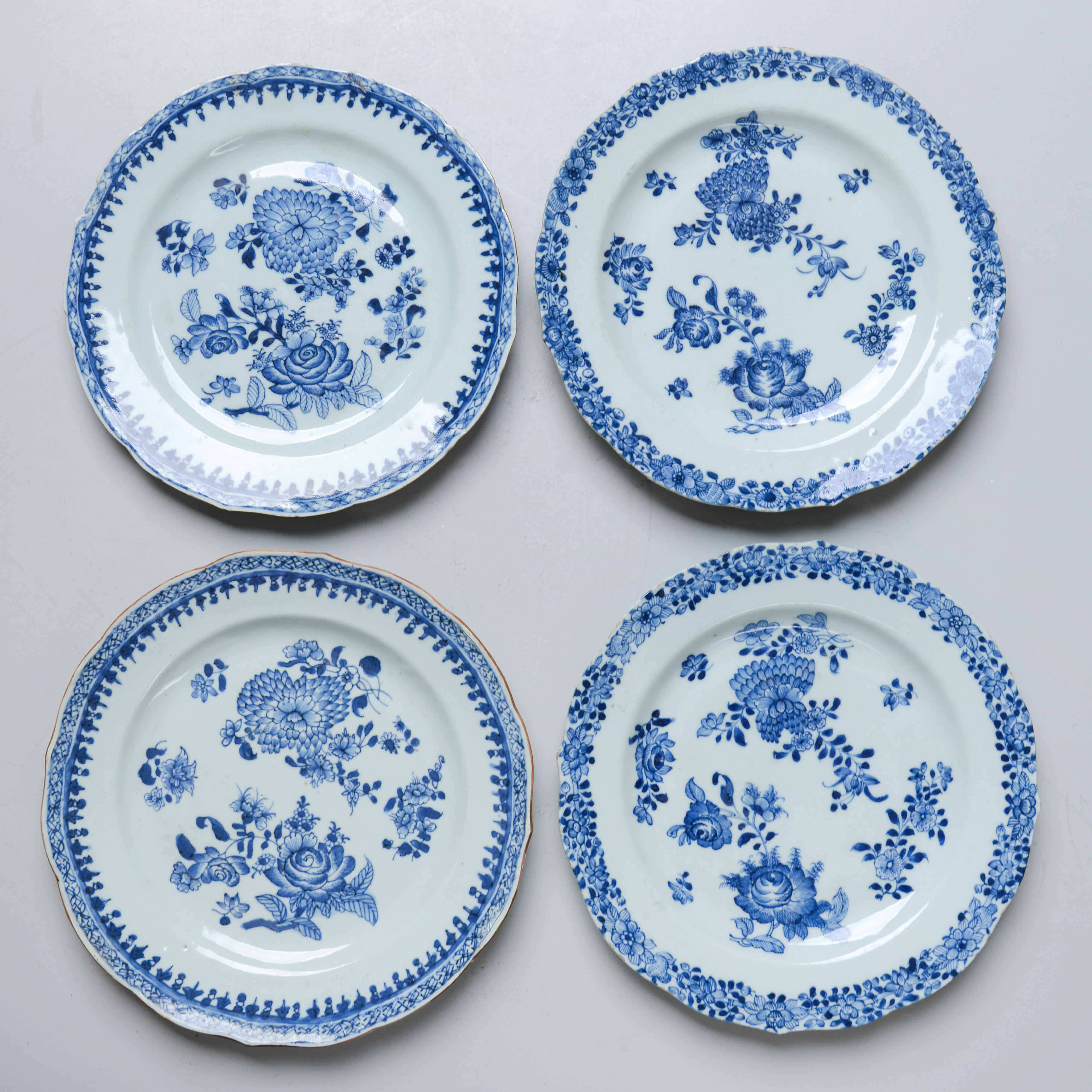 TALLRIKAR, 4 st, kompaniporslin, 1700-tal.