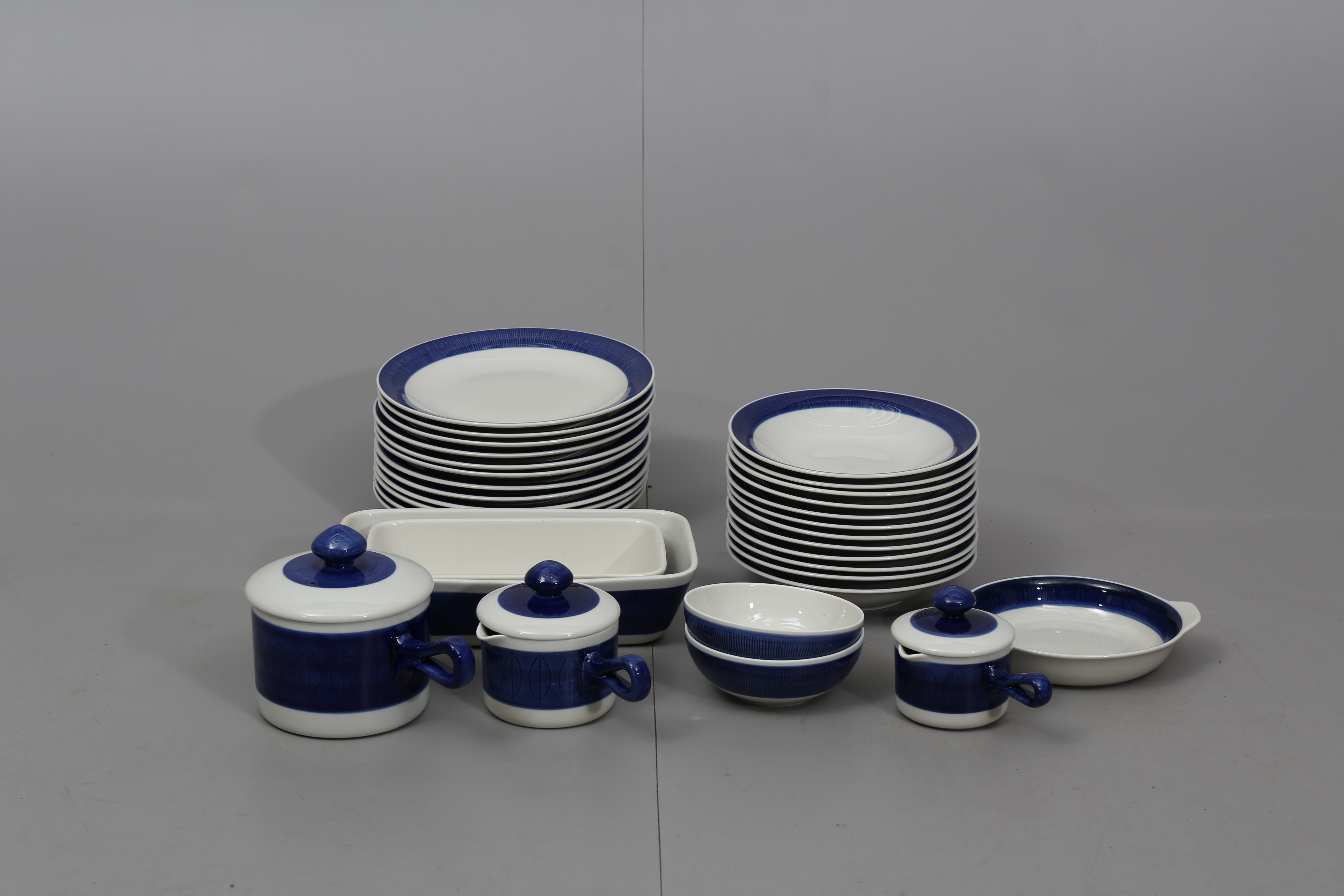 Ensemble Sucrier Et Petit Pot De Crème Rörstrand Koka Blue - Porcelaine Vintage 1920-1949