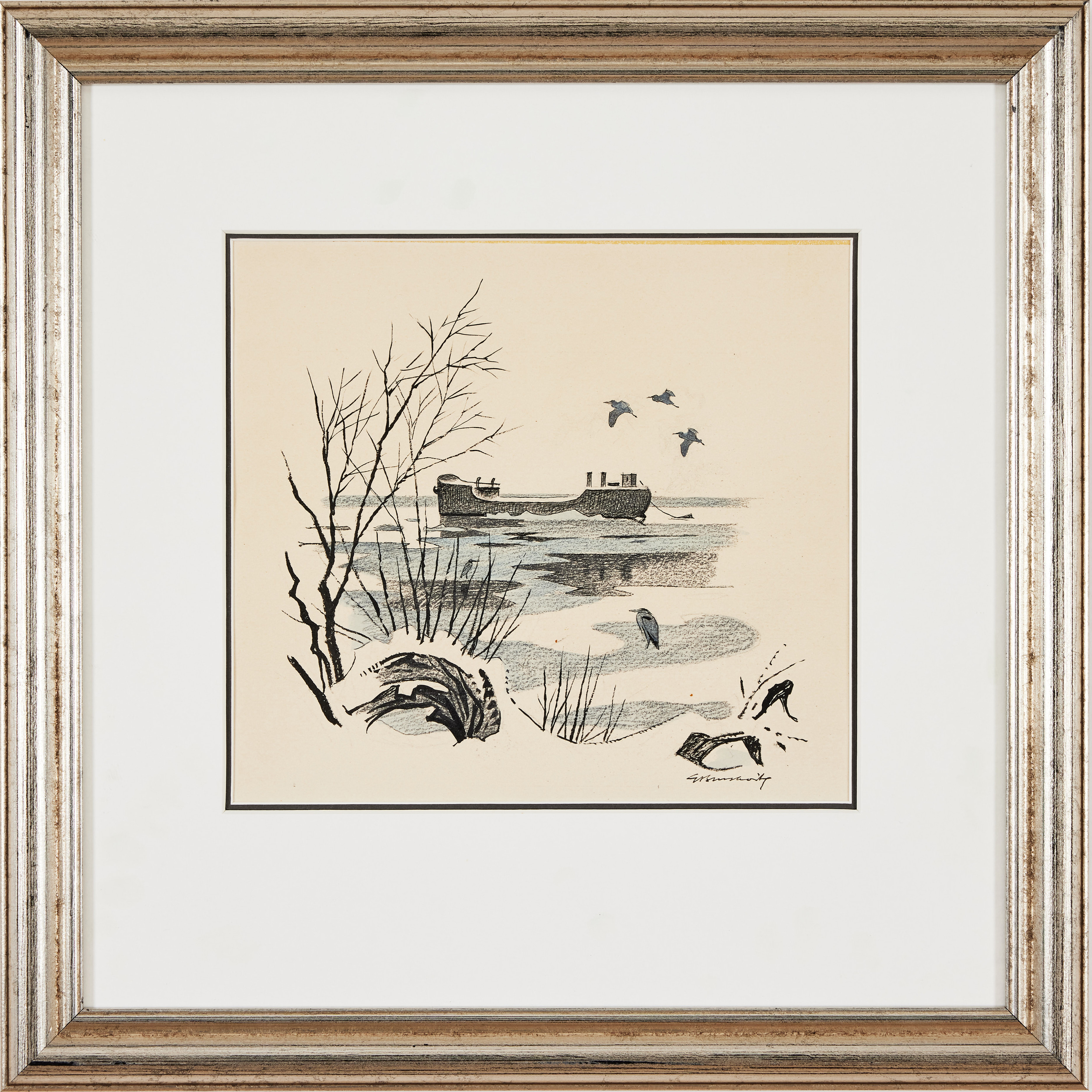 GUNNAR BRUSEWITZ. Ryssviken vid Waldemarsudde ("Vingar över Stockholm vatten) ur "Stockholm staden på landet".