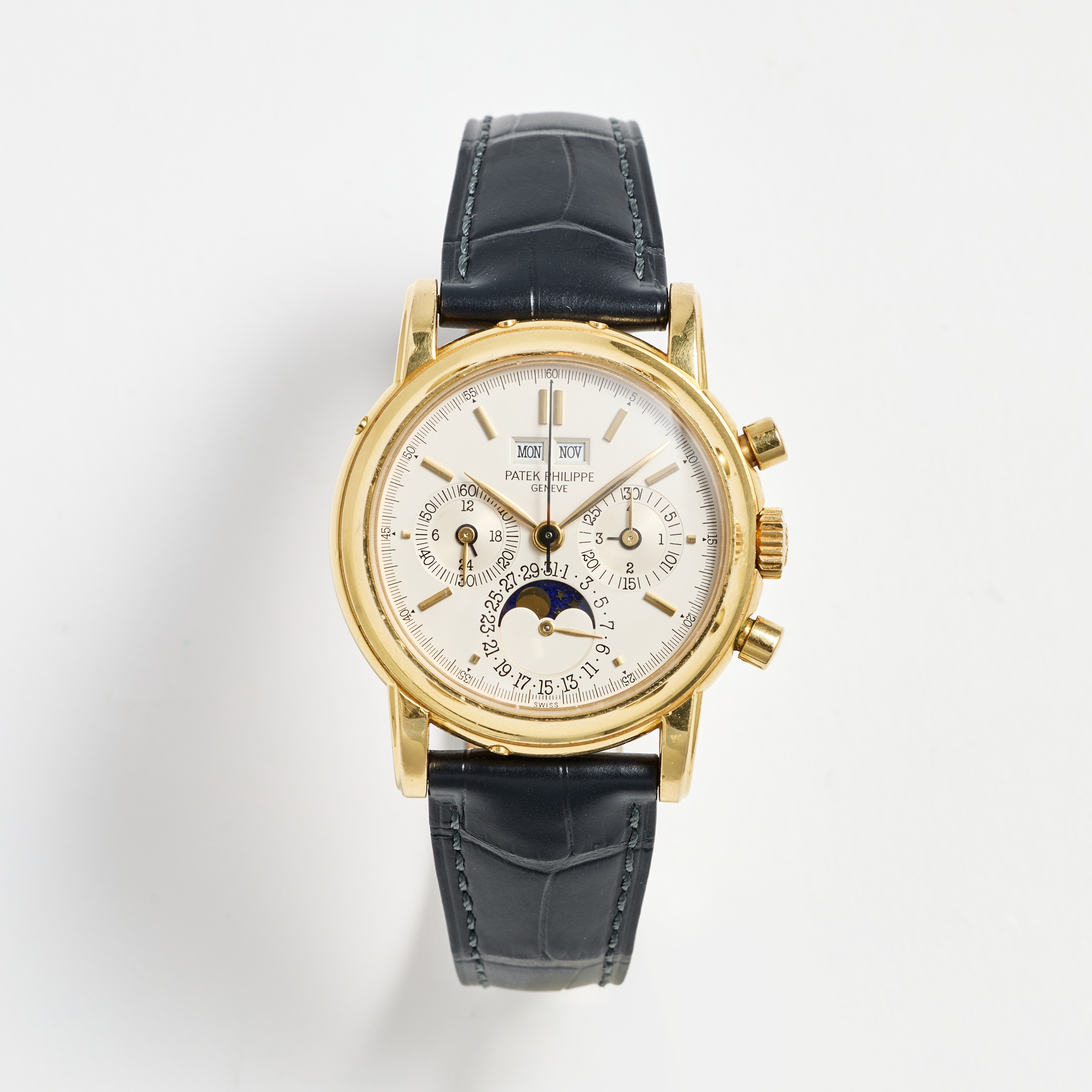 PATEK PHILIPPE, Grand Complications, Perpetual Calendar, kronograf, armbandsur, 36 mm, 18K guld, Extract from the Archives, tillverkad 1989, såld 27 November 1989.