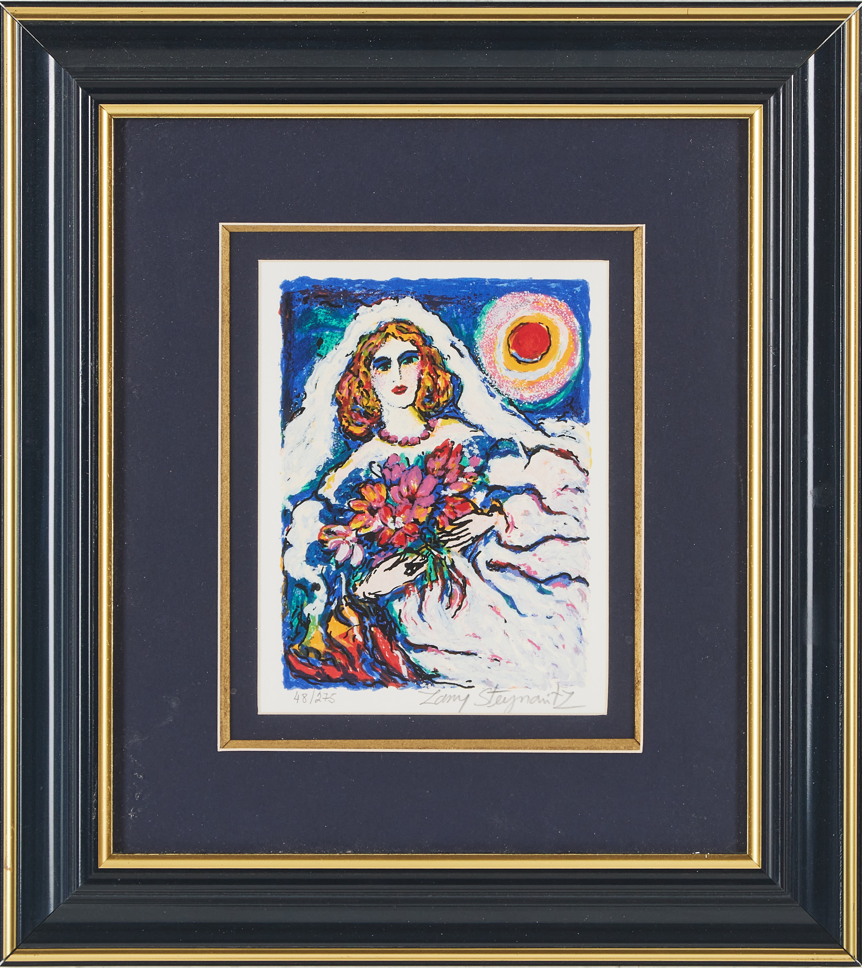 ZAMY STEYNOVITZ (Polen, 1951-2000) (2): Par i stadsmiljö resp. Brud, färglitografier, signerade och numrerade 97/275 resp. 48/275.