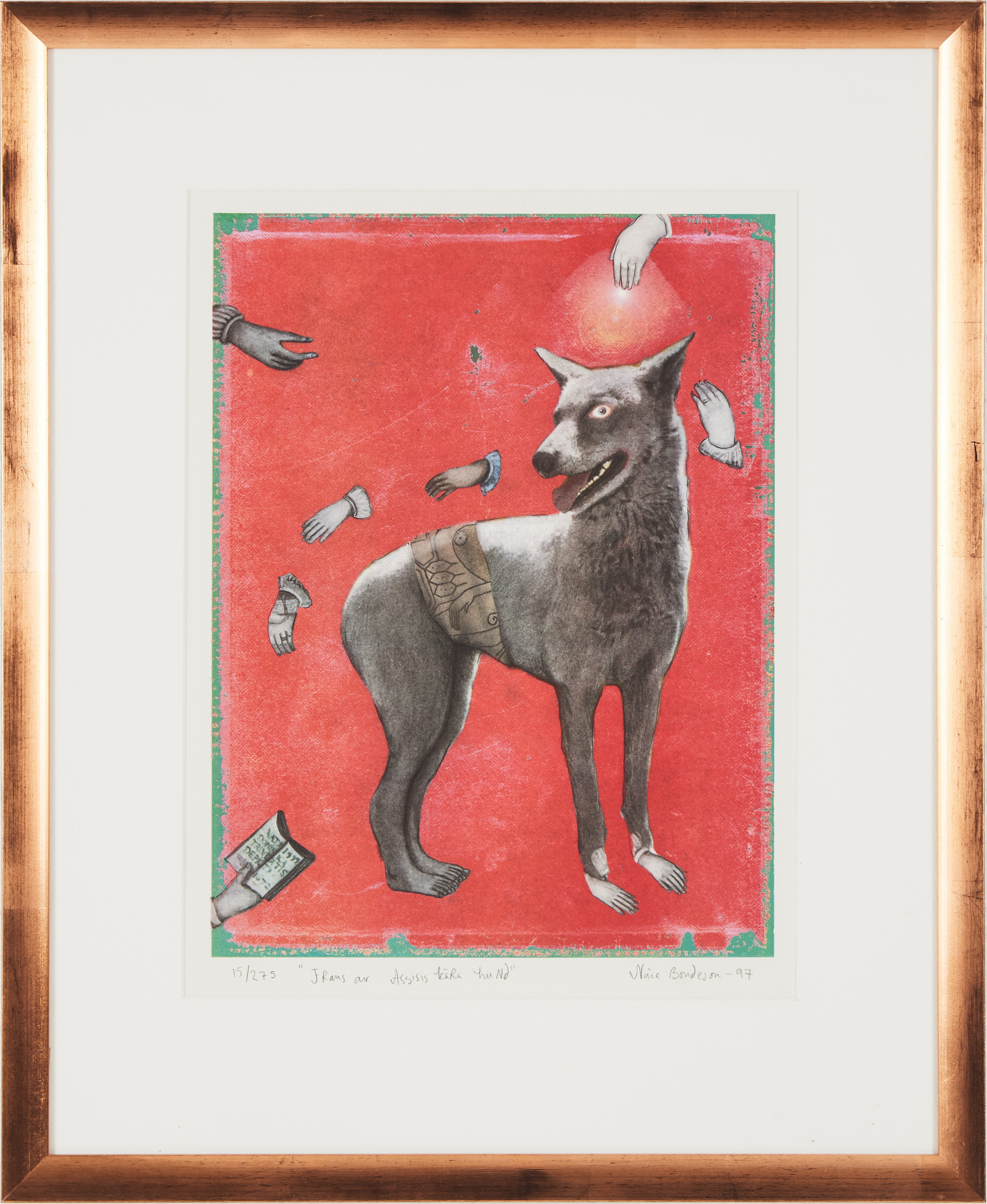NINA BONDESON, "Frans av Assisis kära hund", färglitografi, signerad och numrerad 15/275, daterad -97.