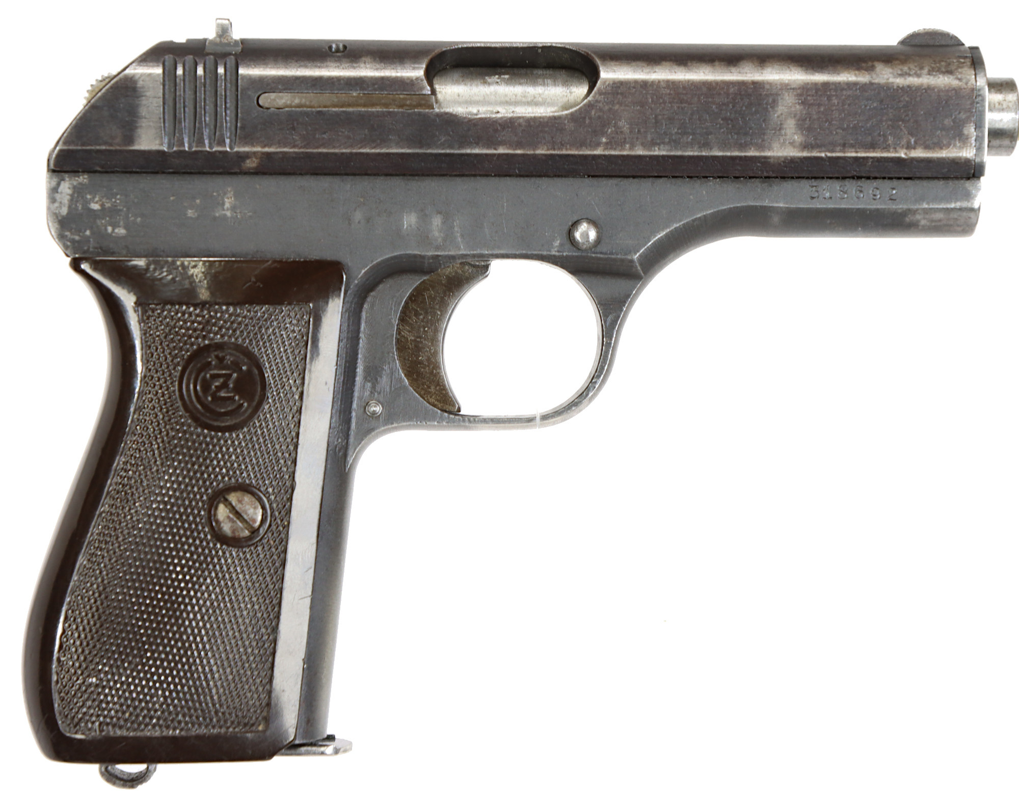 PISTOL, fabrikat CZ, modell 27, kaliber 7,65mm, tillv.nr 318692, se-nr SE1682903.
