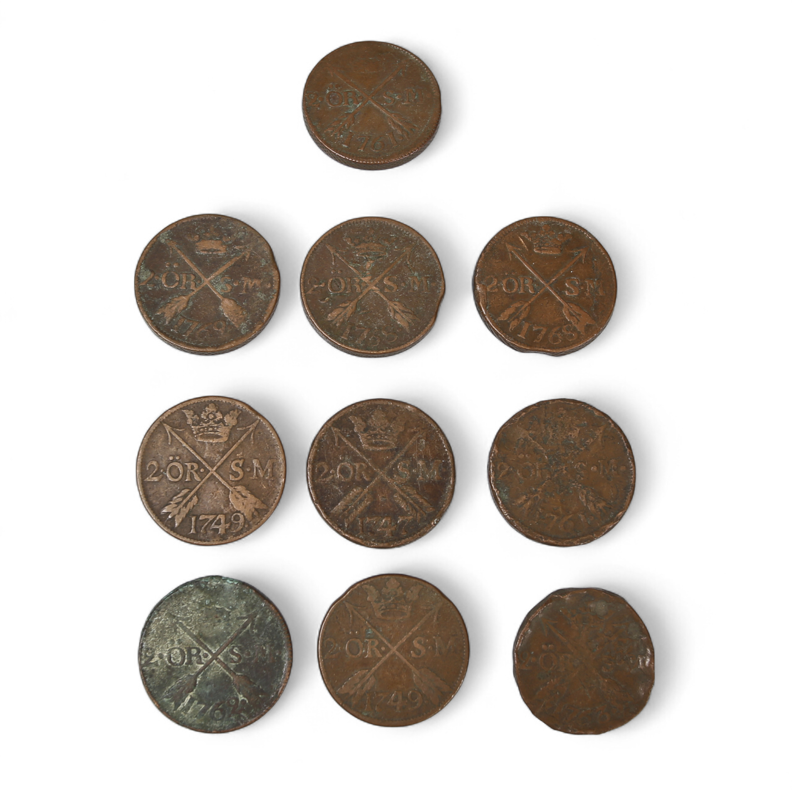 KOPPARMYNT, 10 st, 2 Öre, Fredrik I, och Adolf Fredrik, Sverige, start år 1747-1768.