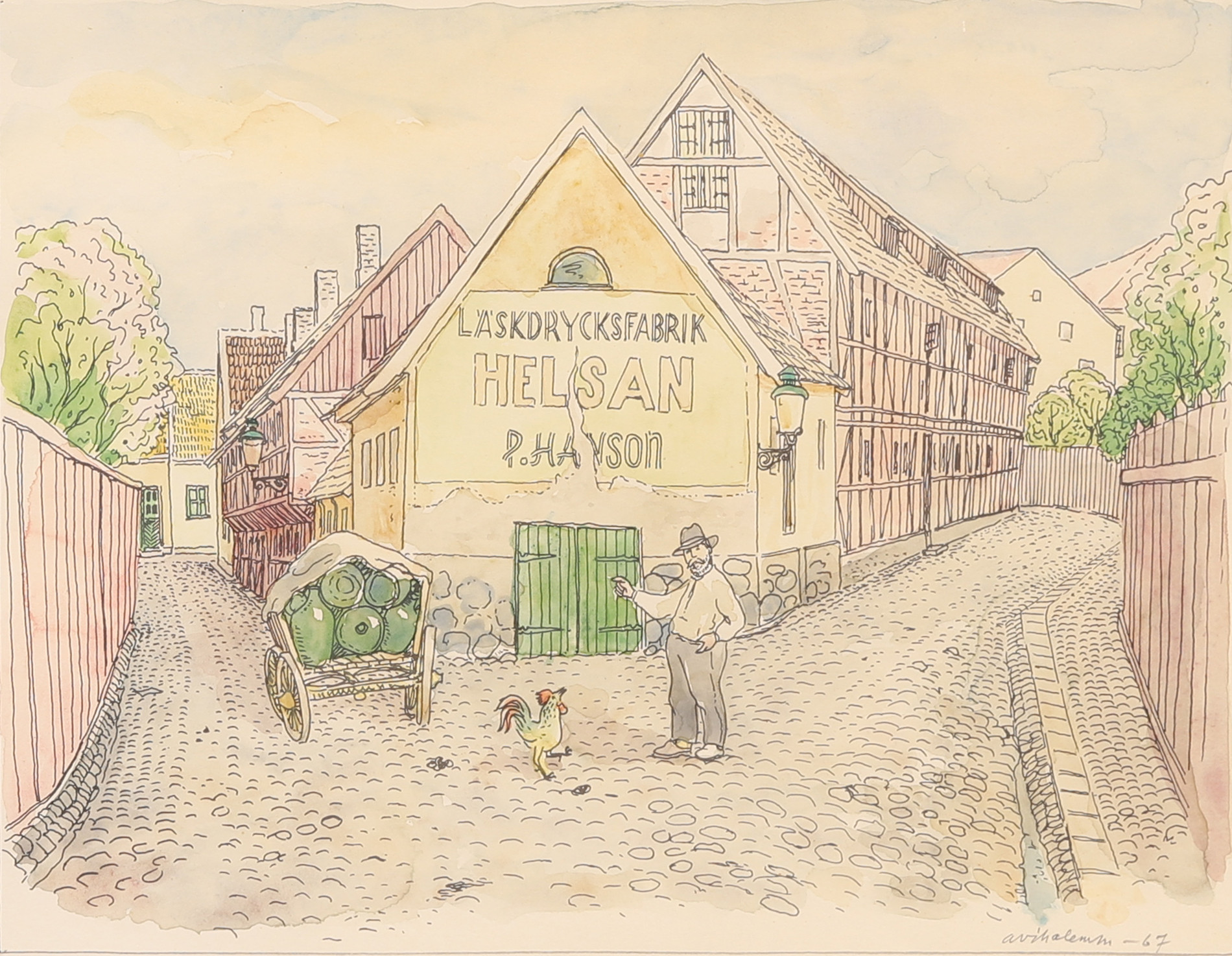 ARNO VIHALEMM (ESTLAND 1911-1990). Motiv från Ystad, blandteknik, signerad och daterad -67.