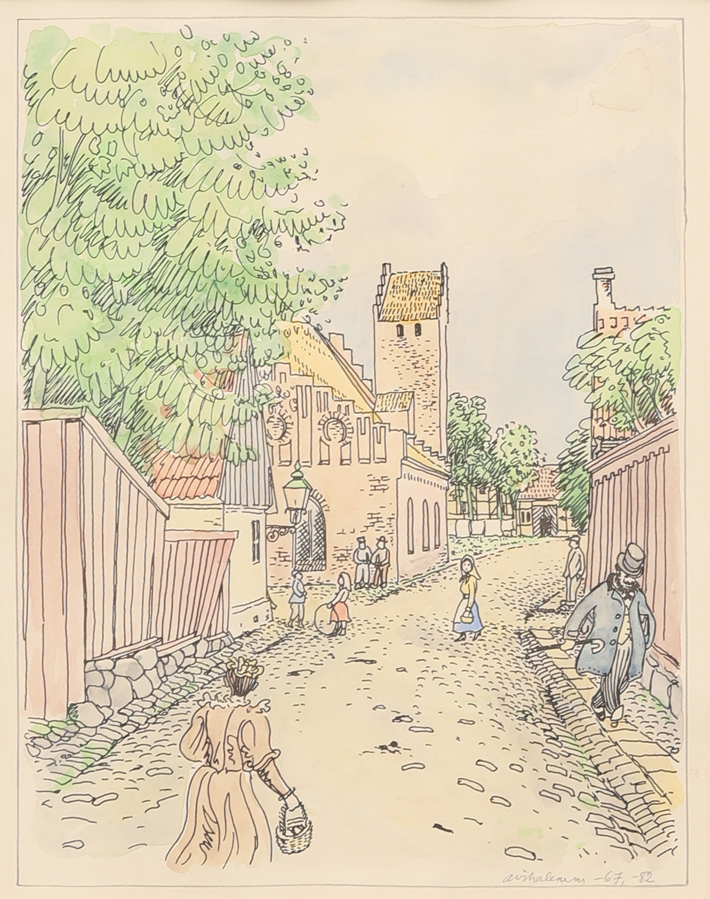 ARNO VIHALEMM (ESTLAND 1911-1990). Motiv från Ystad, blandteknik, signerad och daterad -67 och -82.