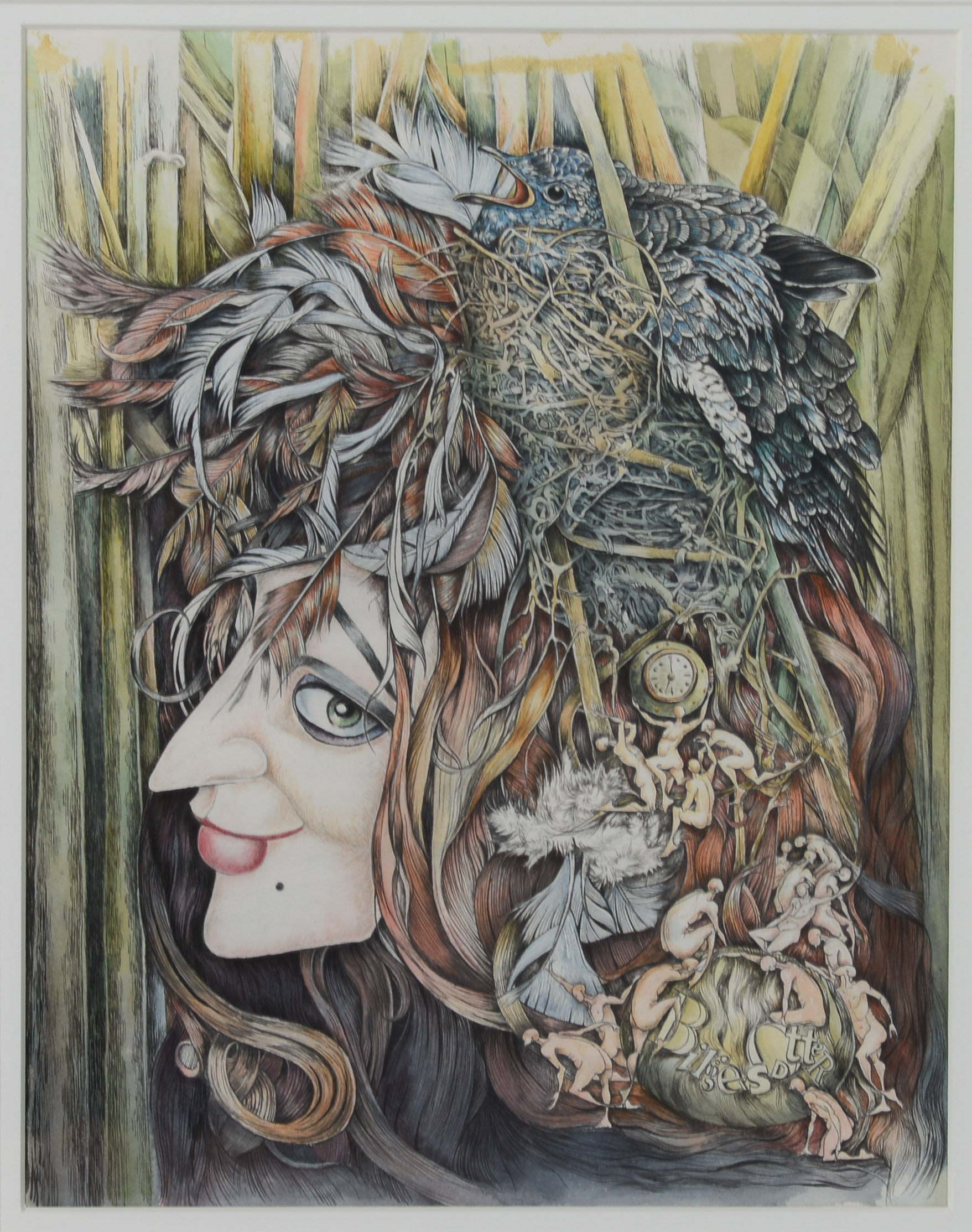 KERSTIN BIRGERSDOTTER HAUGLID. "Gökbo", teckning, signerad.