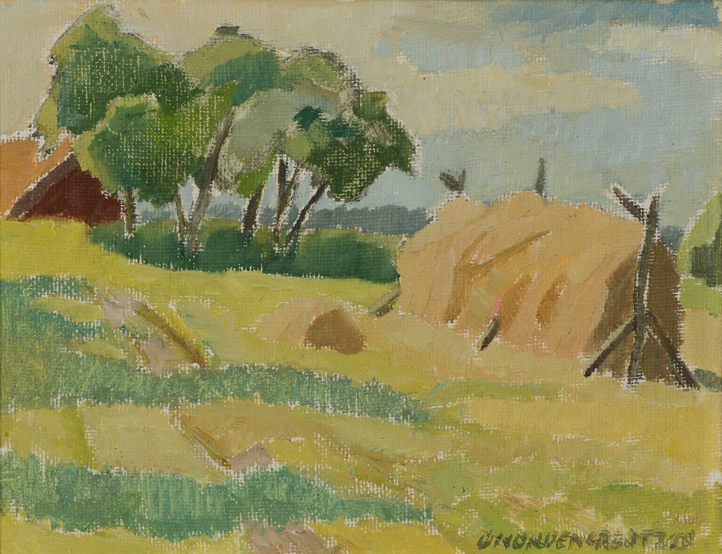 BRITA NORDENCREUTZ. "Högsommar", olja på pannå, signerad, 1950.