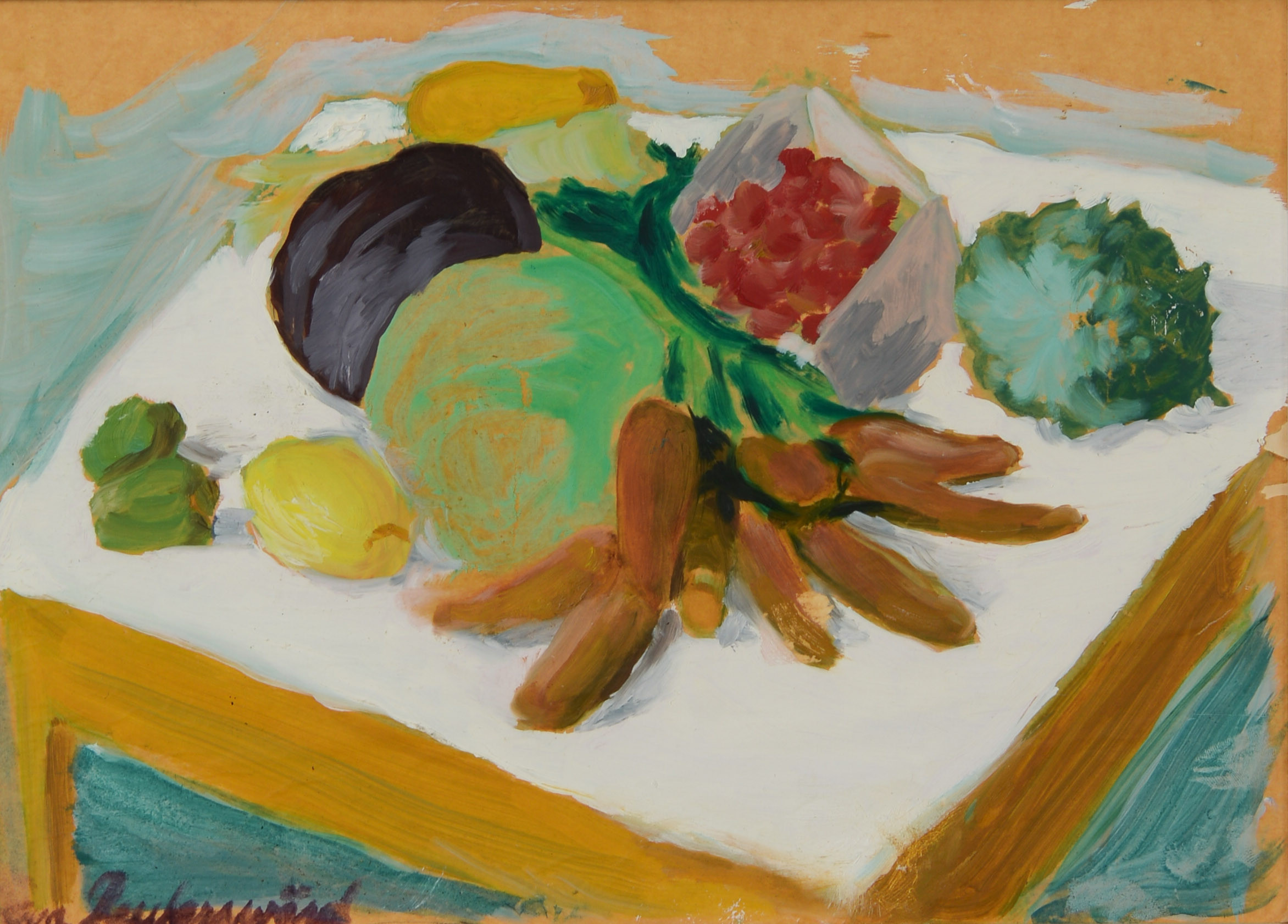 EVA REUTERSWÄRD. Stilleben med frukt, olja på pannå, signerad.