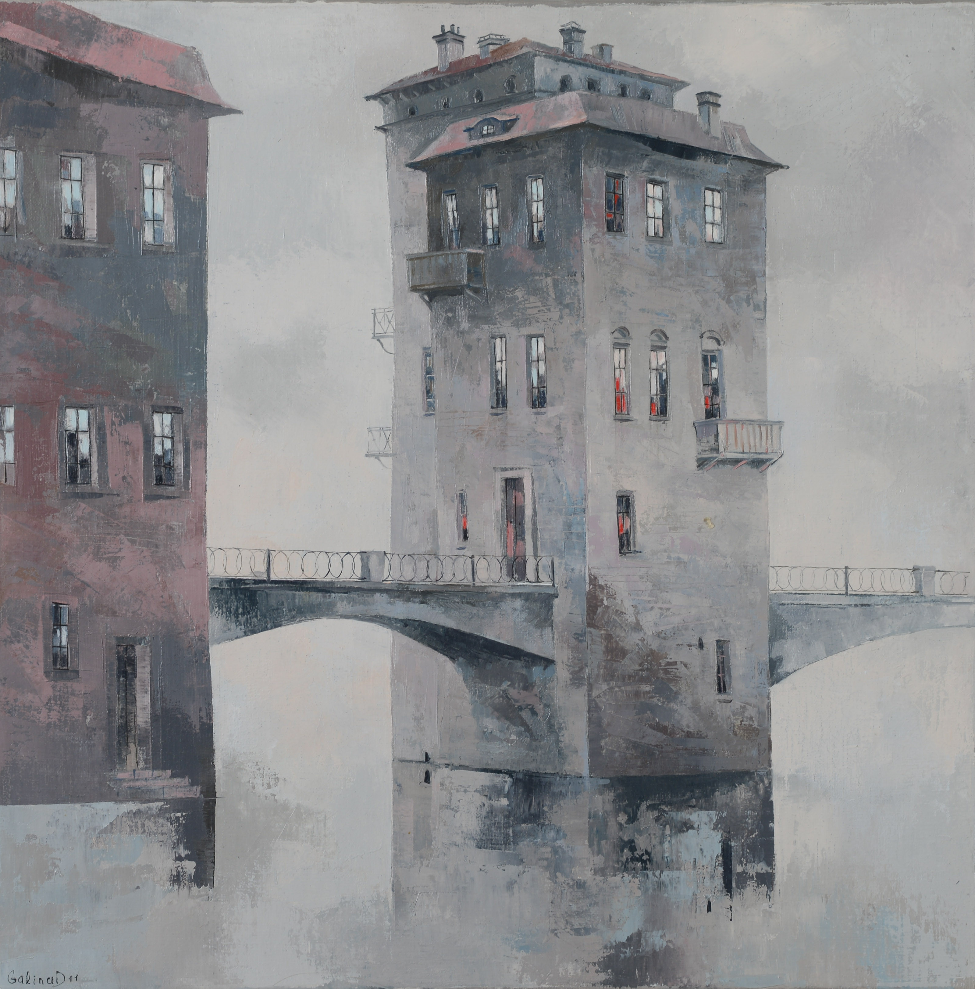 GALINA DAVYDTCHENKO. Huskroppar i regn, olja på duk, signerad & daterad 11.