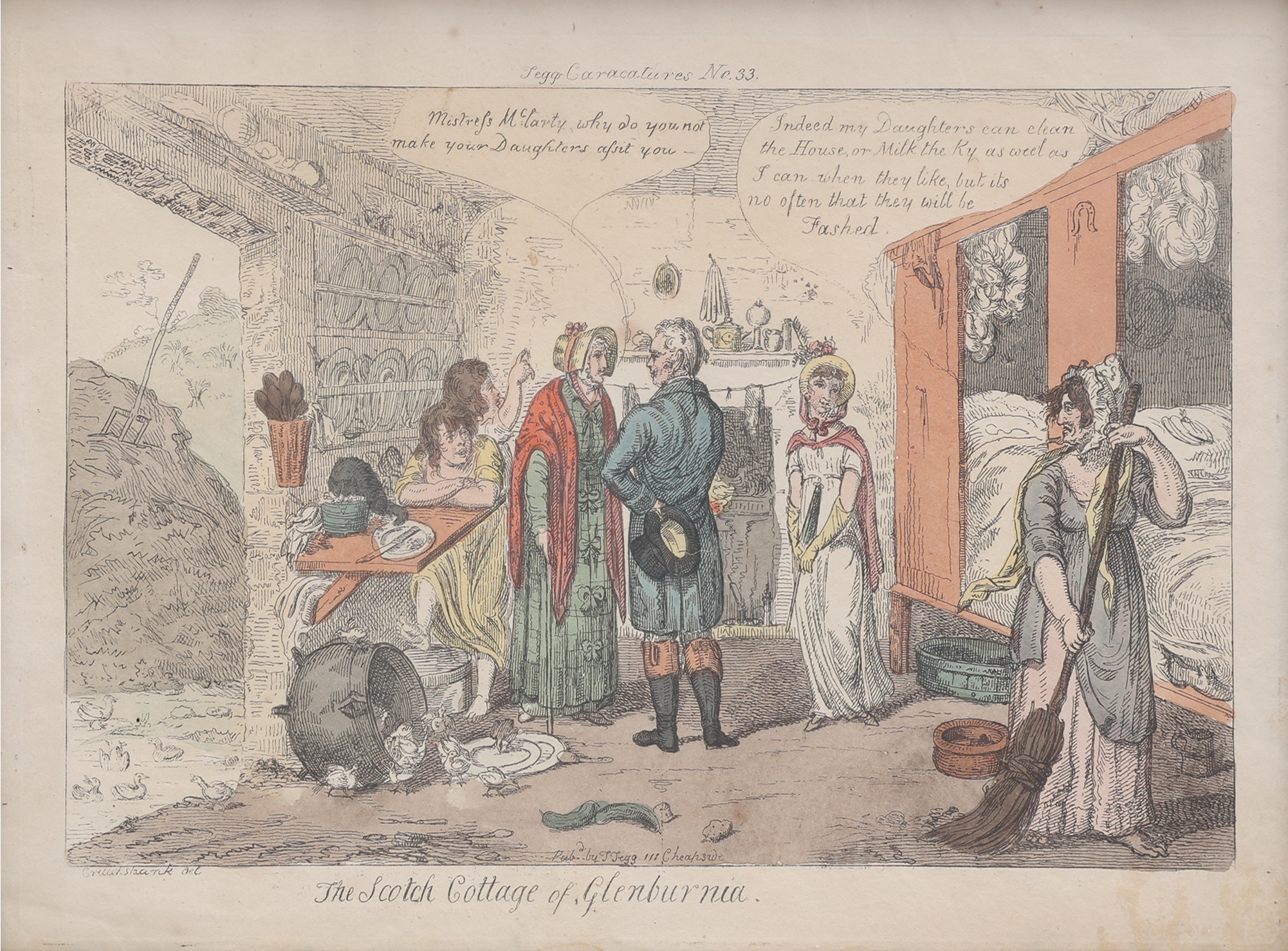ISAAC CRUIKSHANK. "THE SCOTCH COTTAGE OF GLENBURNIA", 1800-TAL.