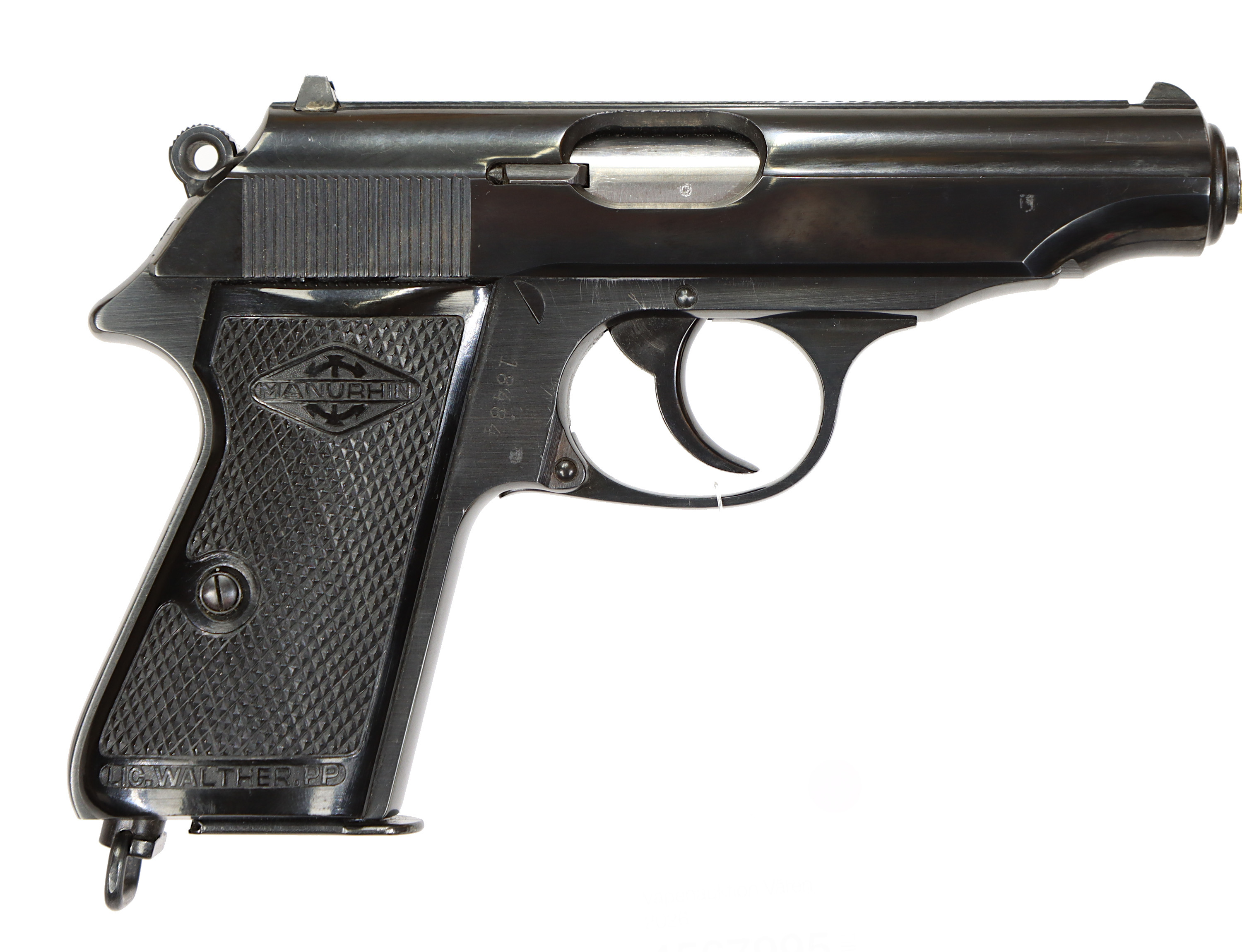PISTOL, fabrikat Manurihn, modell PP, kaliber 7,65mm, tillv.nr 18484, se-nr SE0143470.