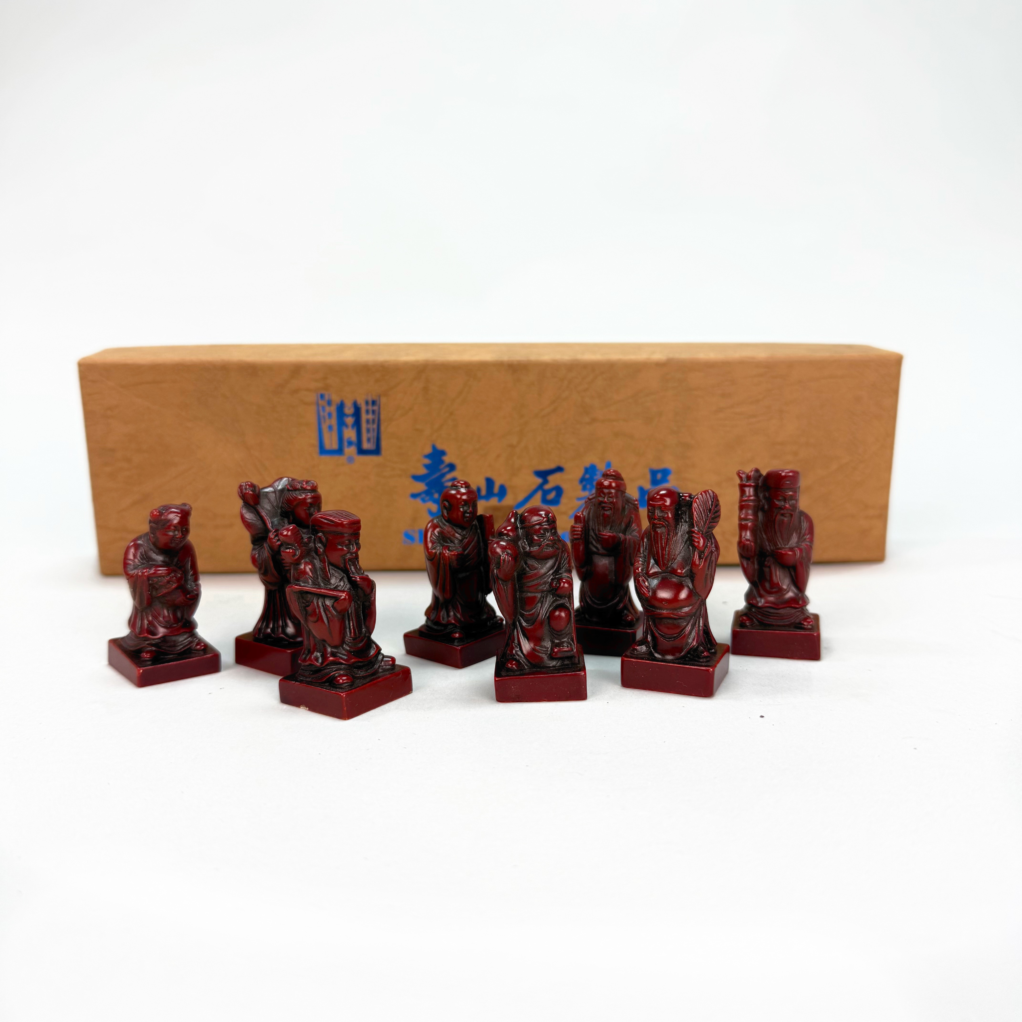 FIGURINER SHOU-SHAN STONE WARE - konstmassa, 8st I original kartong, 1900 tal.