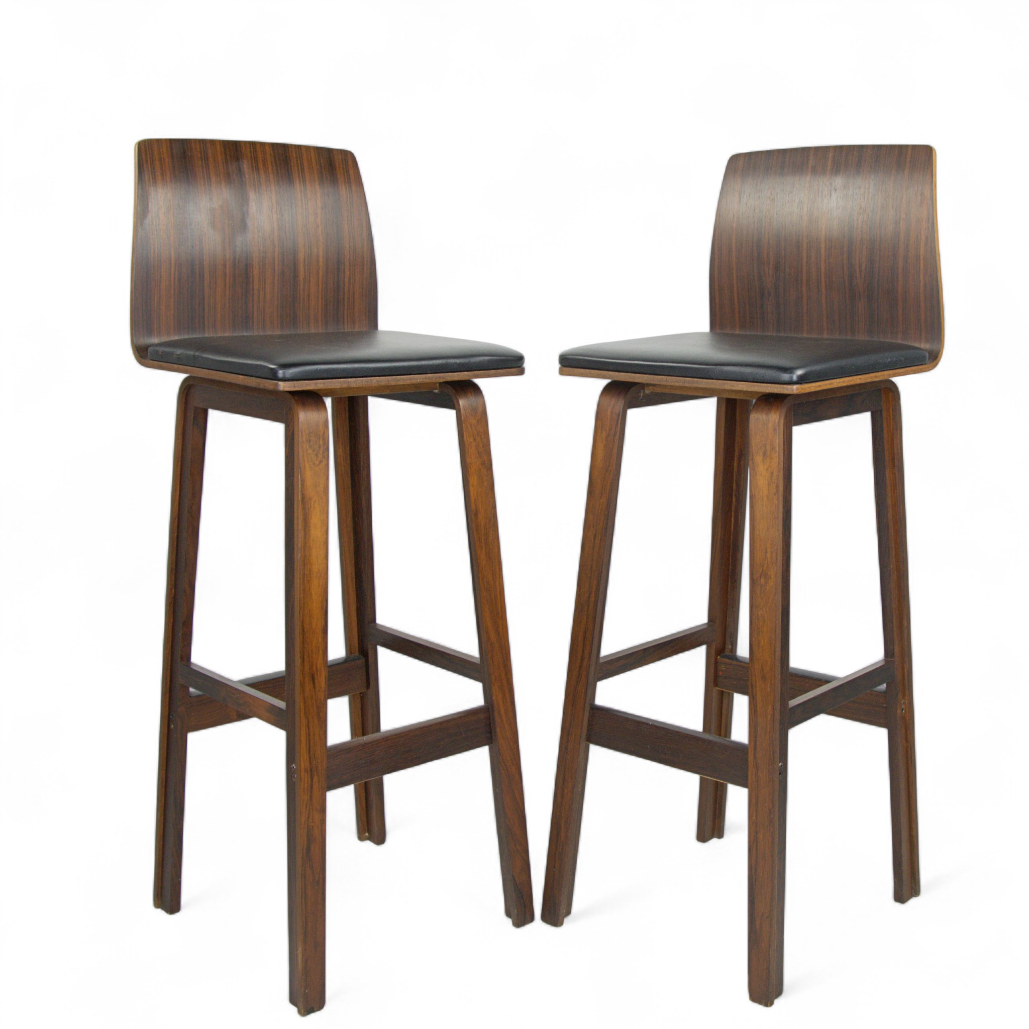 BARSTOLAR, ett par, jakaranda, sits klädd med skinn, Danish Furnituremakers , 1960-tal.