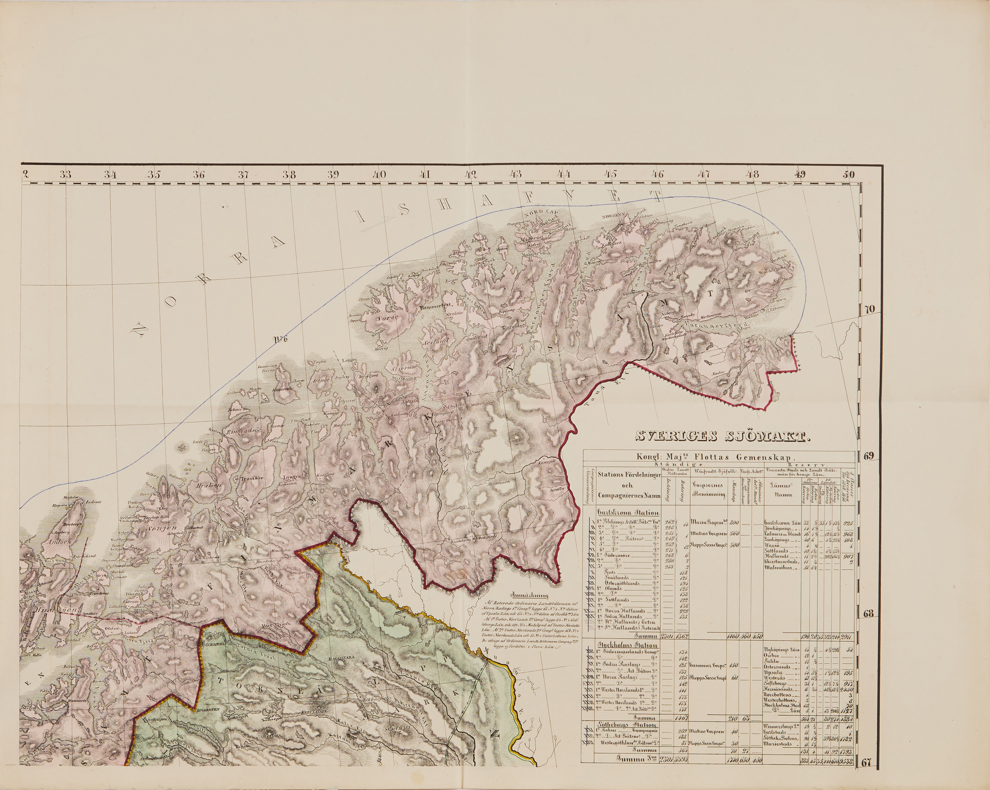 KARTOR, BL. A. GEOGRAFISK OCH MILITÄR STATISTISK KARTA, 1848. 8 BLAD.