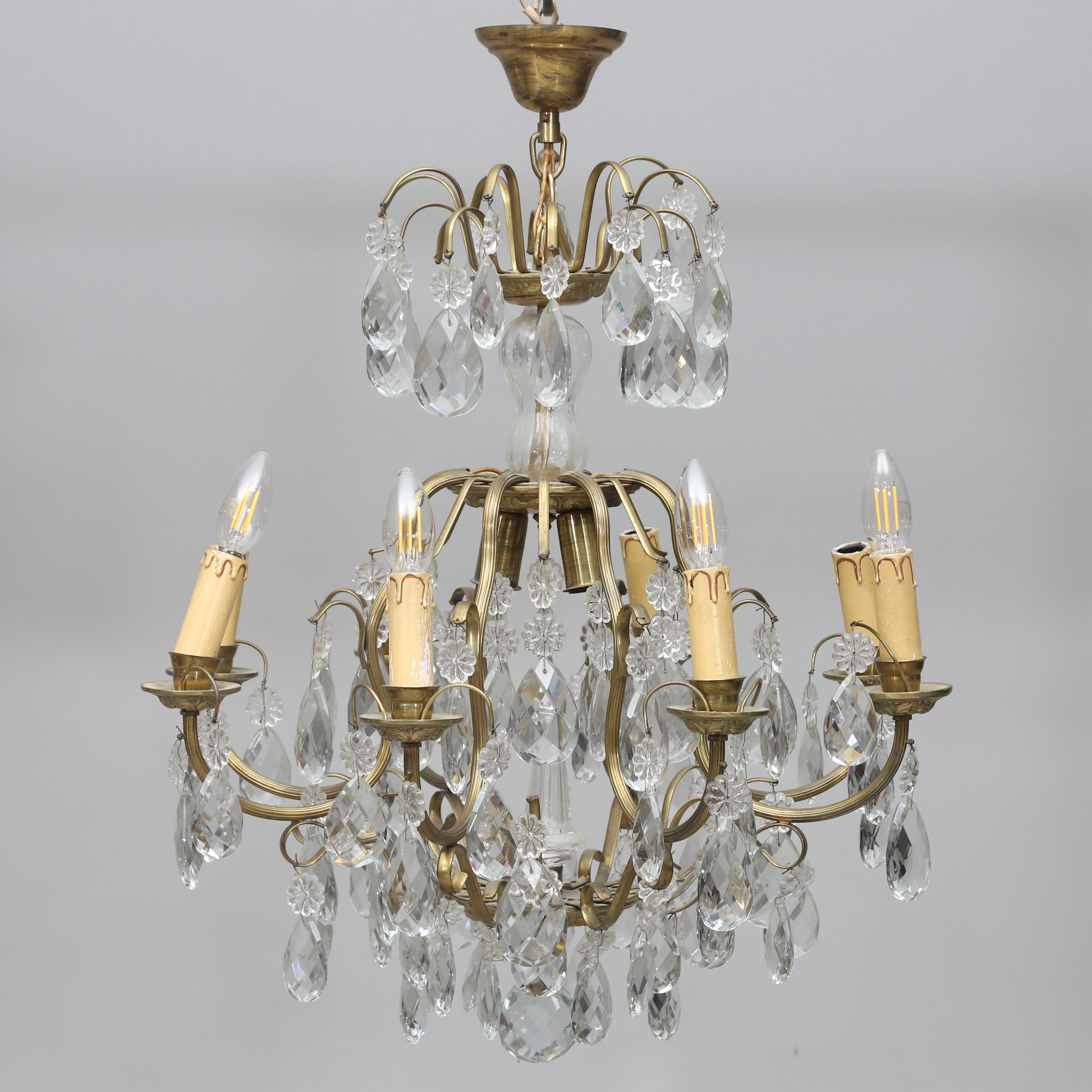 LJUSKRONA, mässing, prismor, 8-armad, 1900-tal.