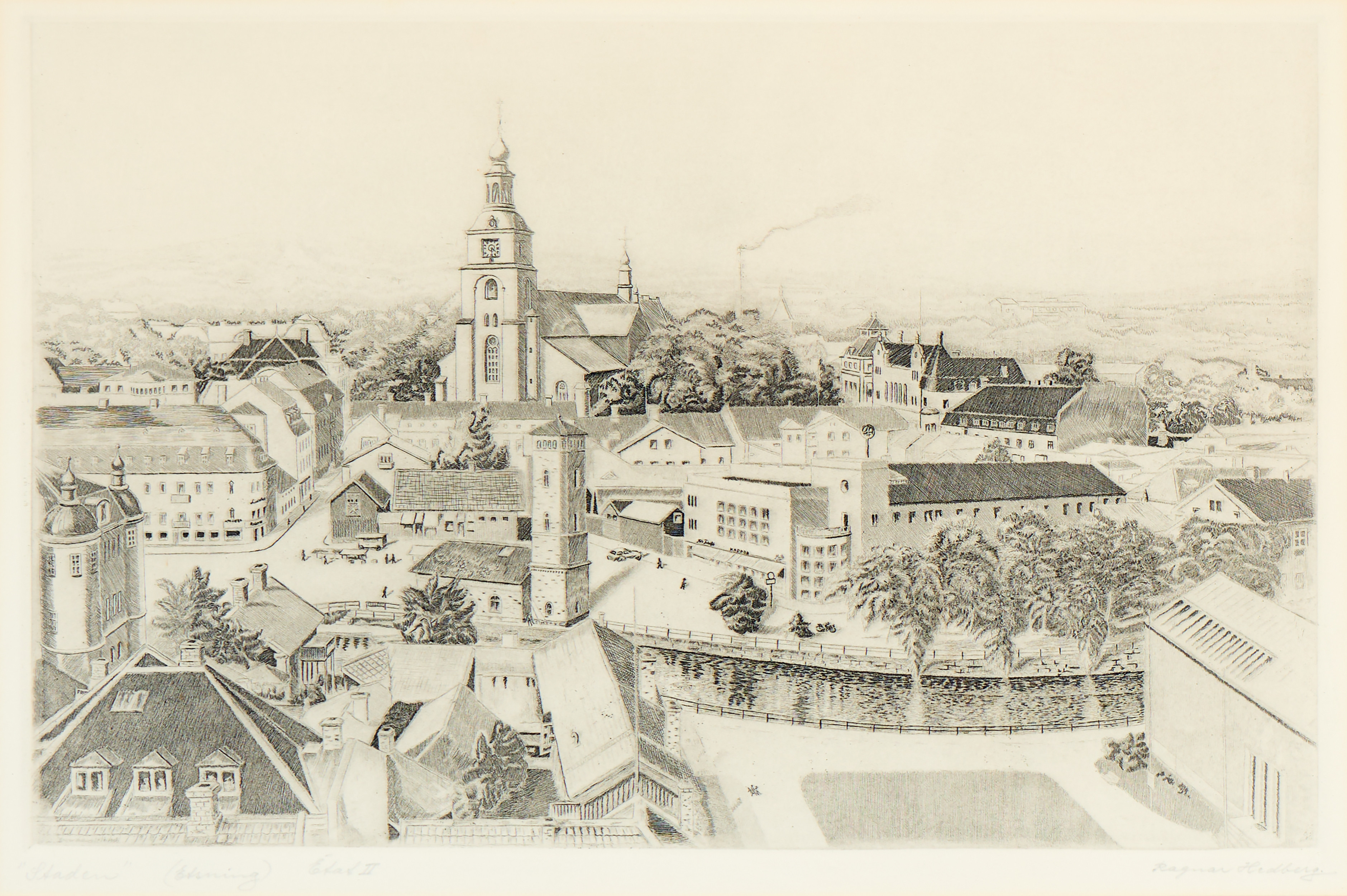 RAGNAR HEDBERG. "Staden" état II. Motiv från Falun.